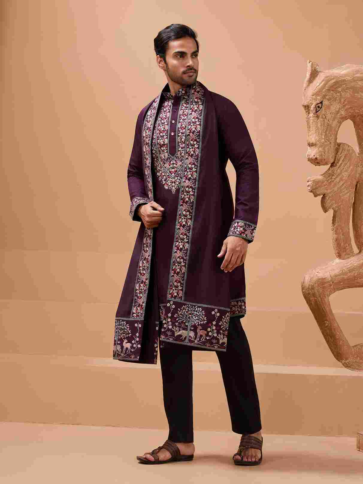 Ethnic Look Purple Kurta with Dupatta Mens Wear Special