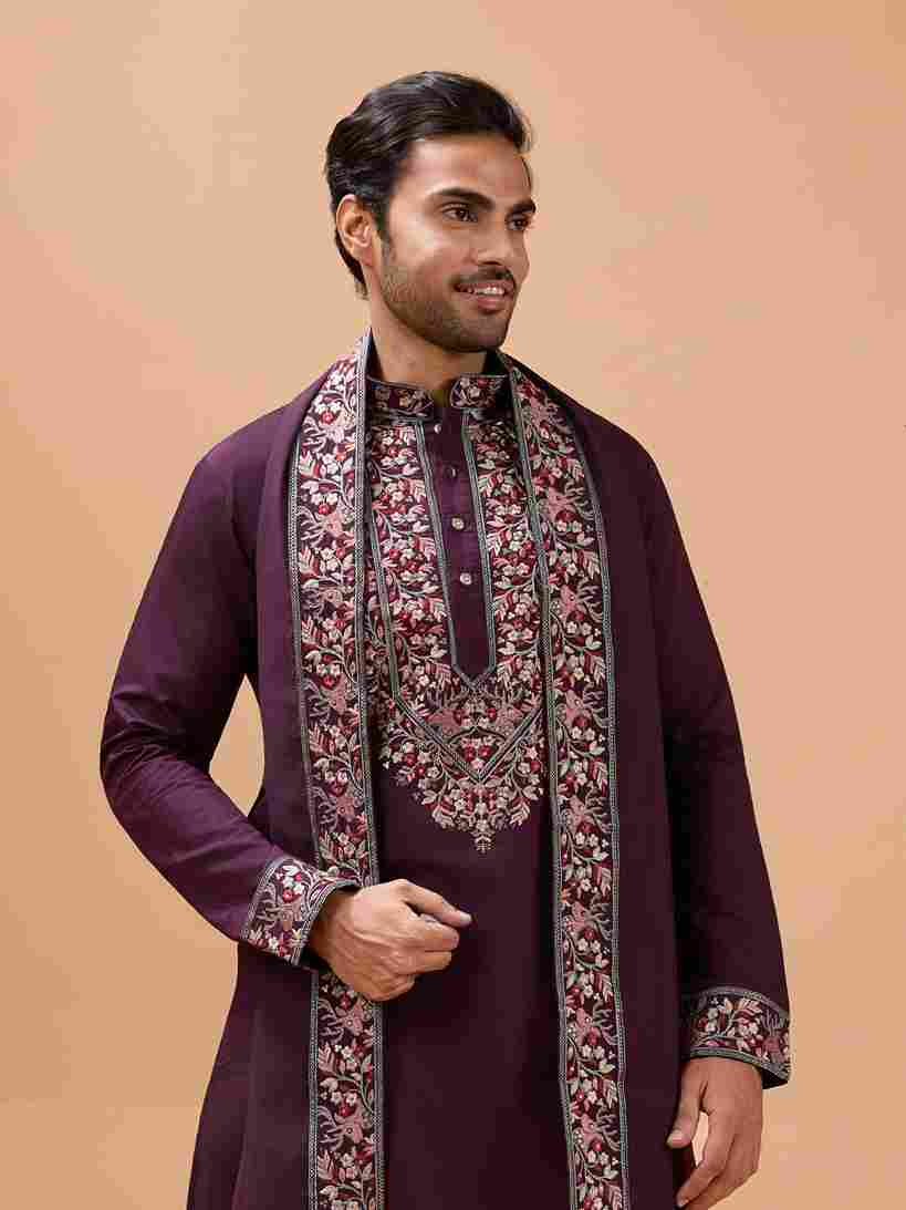 Ethnic Look Purple Kurta with Dupatta Mens Wear Special