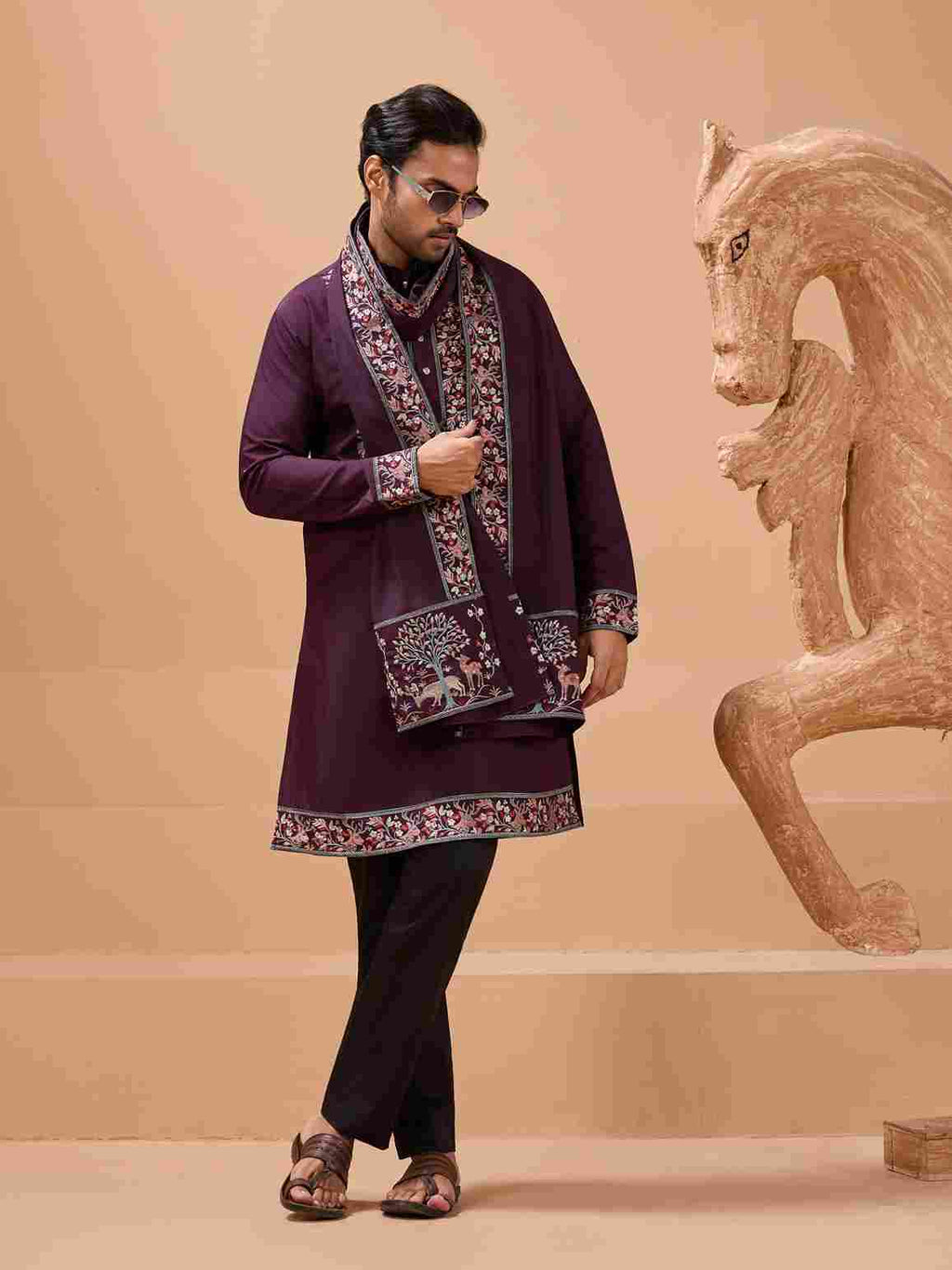 Ethnic Look Purple Kurta with Dupatta Mens Wear Special