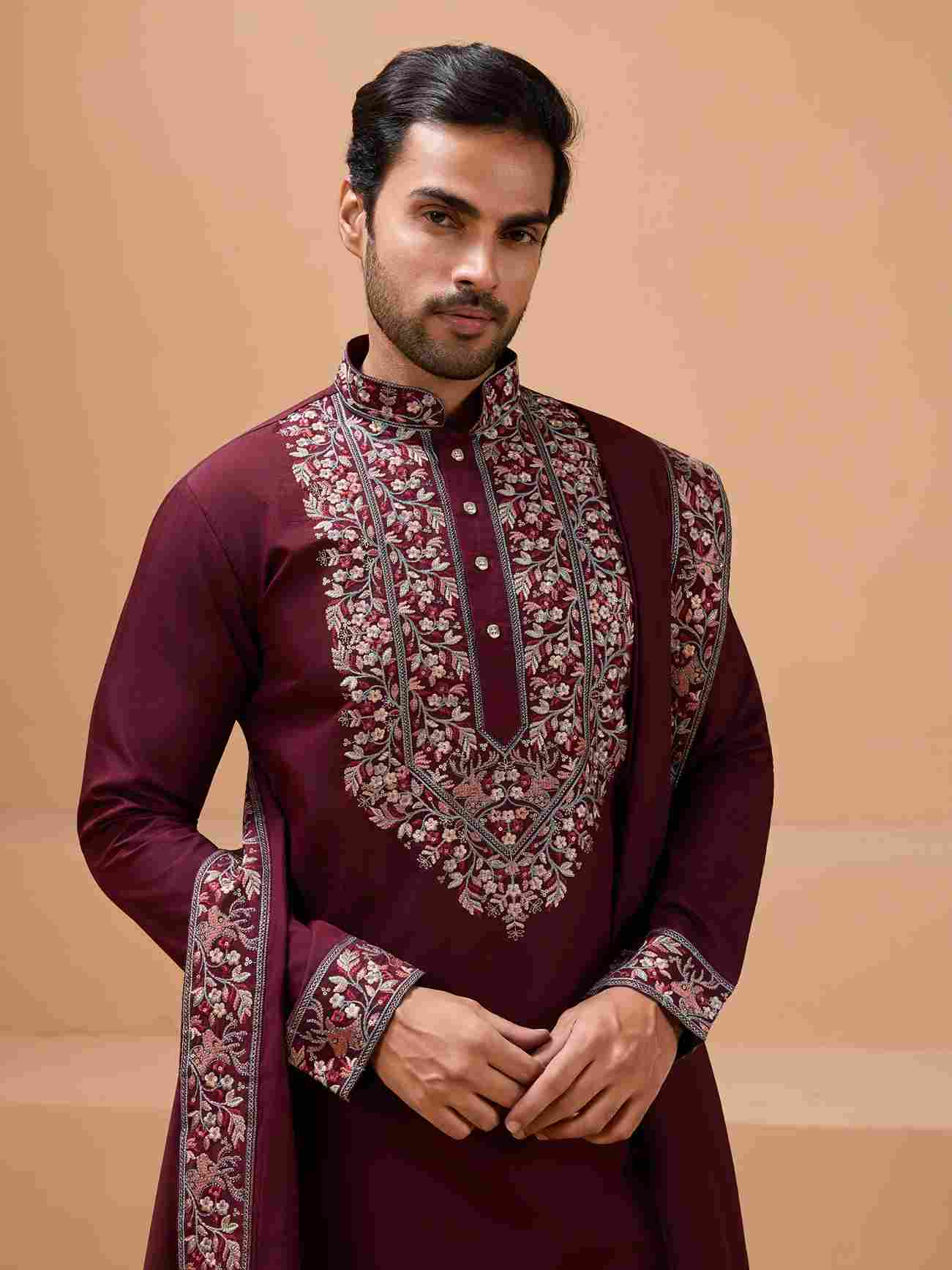 Latest Signature Maroon Kurta and Dupatta for Mens Wear