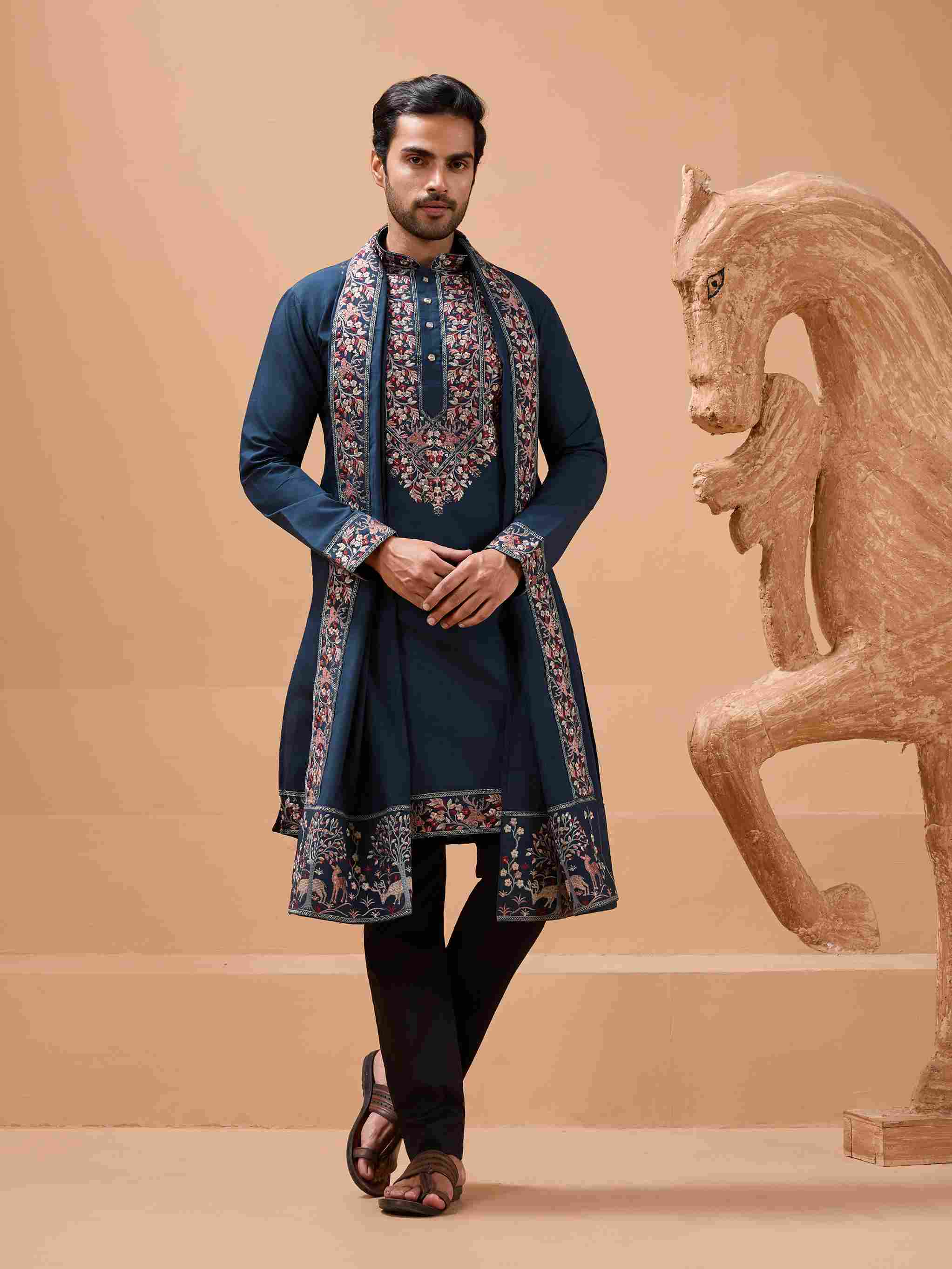 Elegant Teal Blue Kurta with Dupatta for Mens Wear