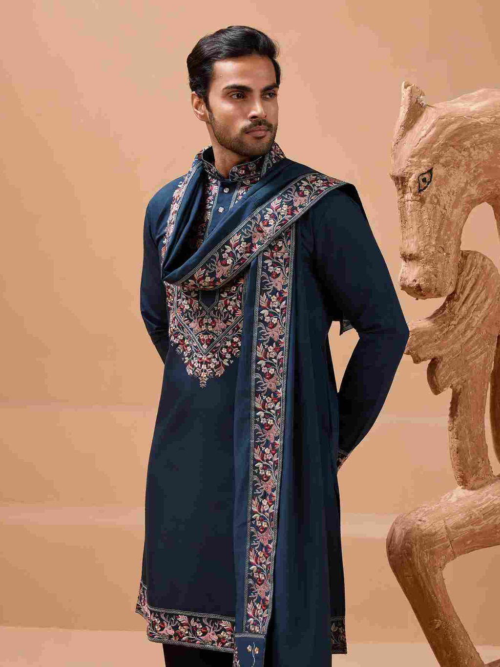 Elegant Teal Blue Kurta with Dupatta for Mens Wear