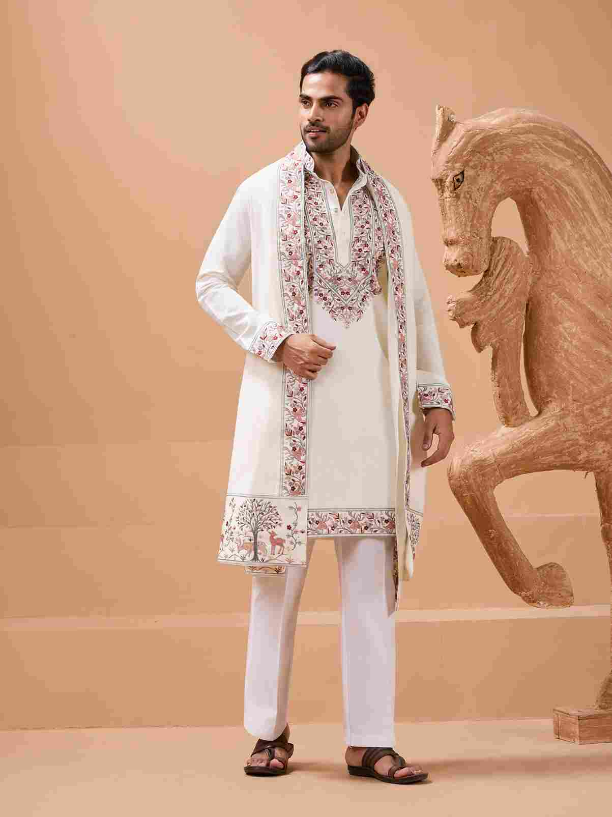 Vibrant Look White Kurta Dupatta Set for Mens Wear