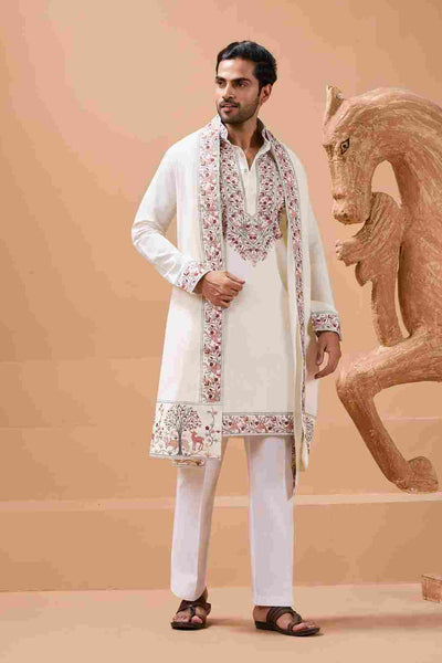Vibrant Look White Kurta Dupatta Set for Mens Wear