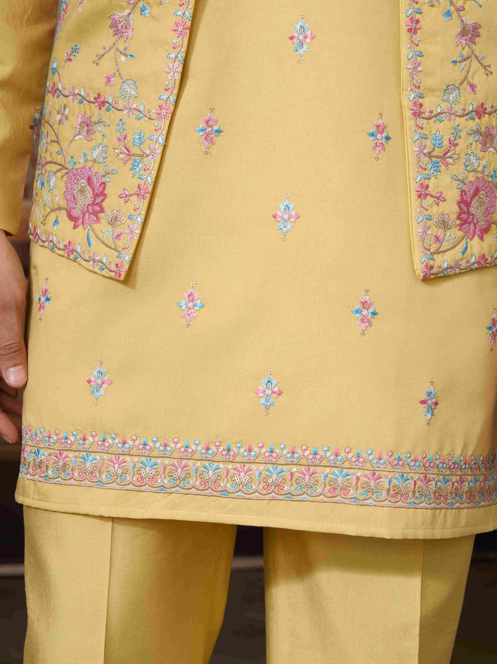Trending Yellow Haldi Ceremony Koti Kurta for Men