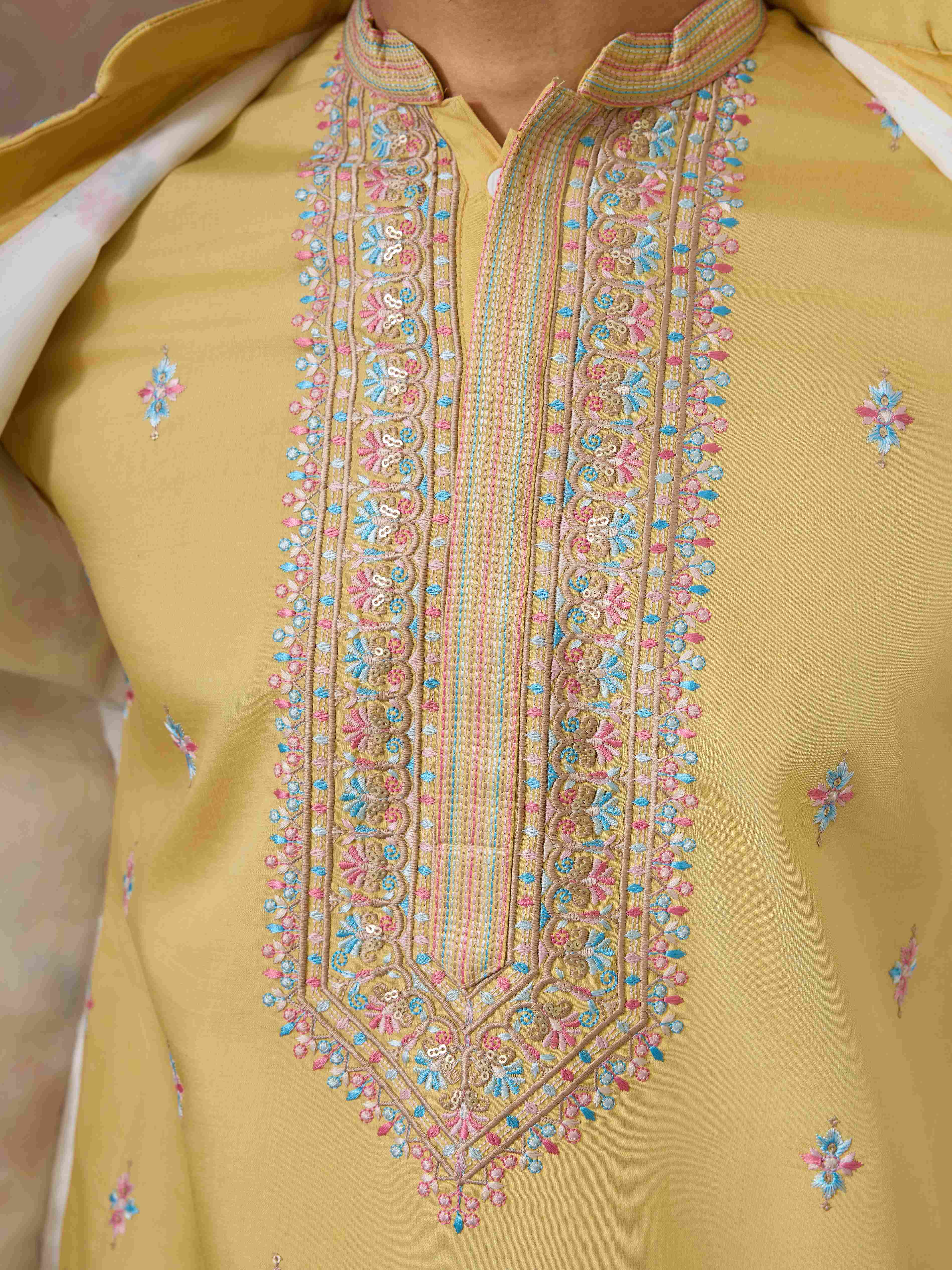Trending Yellow Haldi Ceremony Koti Kurta for Men