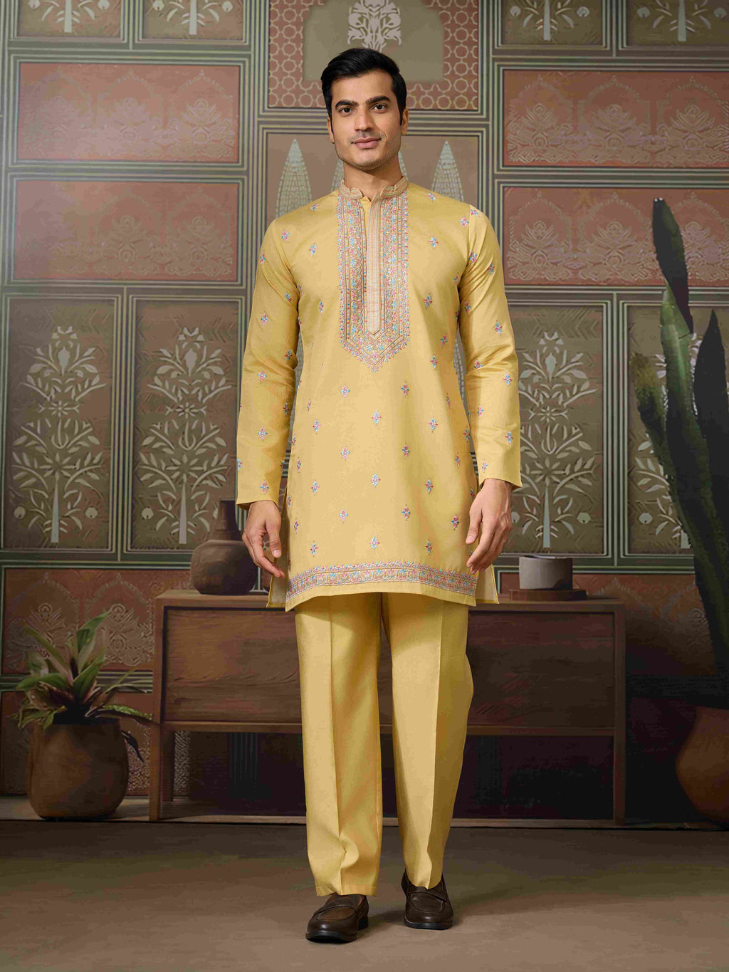 Trending Yellow Haldi Ceremony Koti Kurta for Men