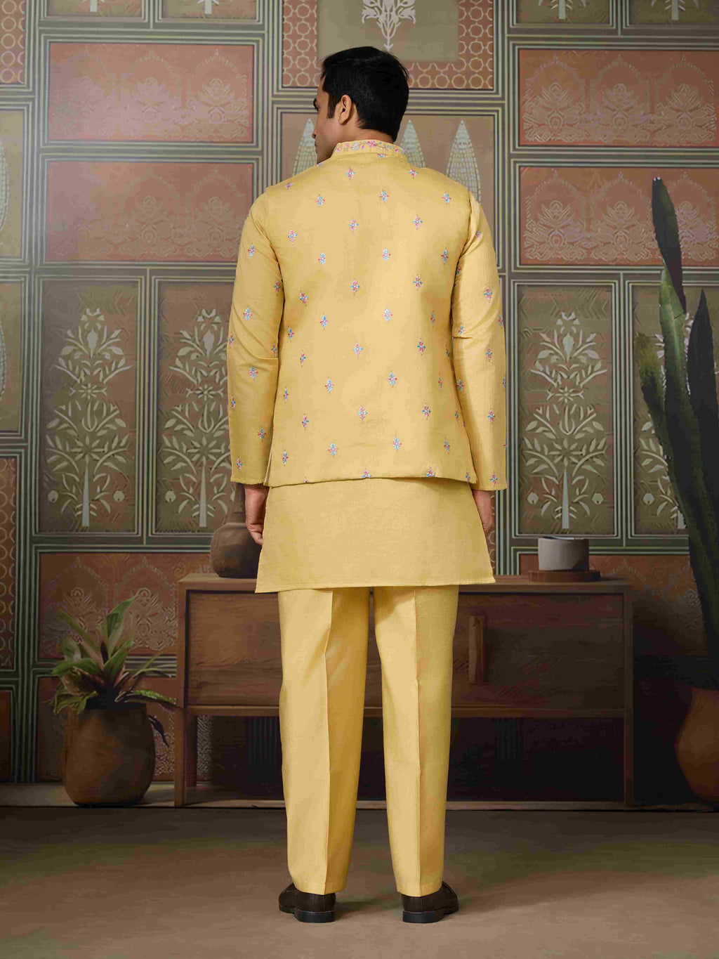 Trending Yellow Haldi Ceremony Koti Kurta for Men