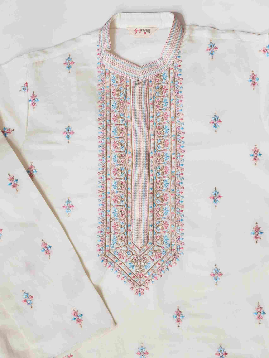 Ethnic White Embroidered Koti Kurta Set for Men