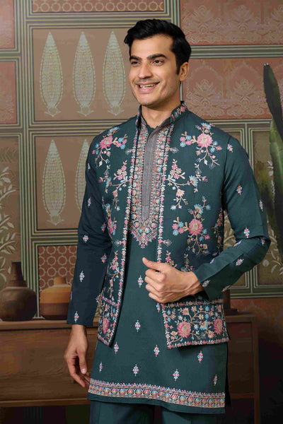 Premium Designer Green Koti Kurta Pair for Men