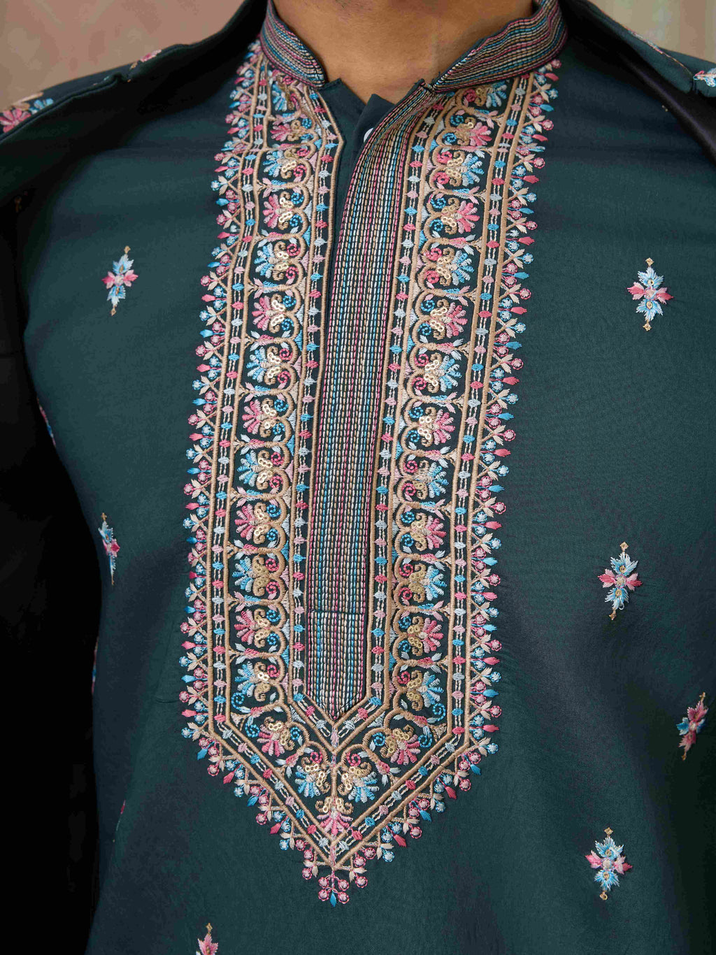 Premium Designer Green Koti Kurta Pair for Men