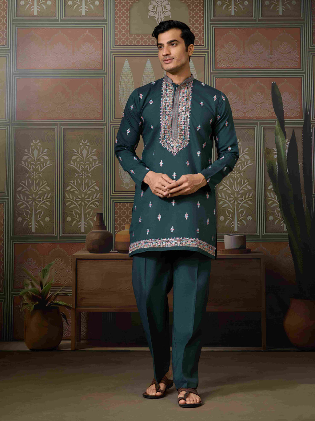 Premium Designer Green Koti Kurta Pair for Men