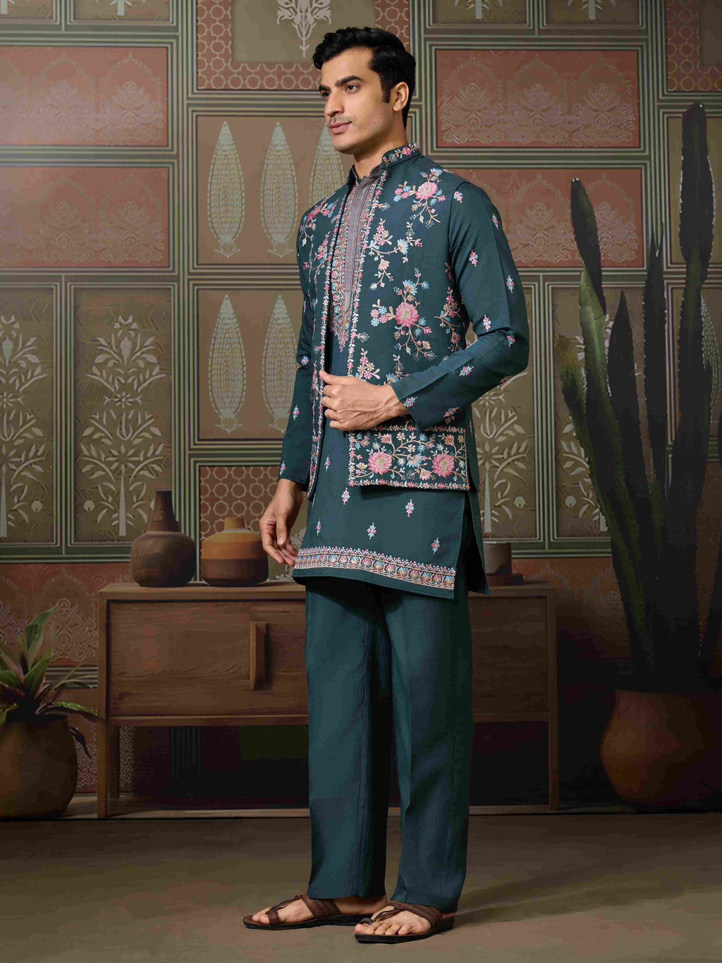 Premium Designer Green Koti Kurta Pair for Men