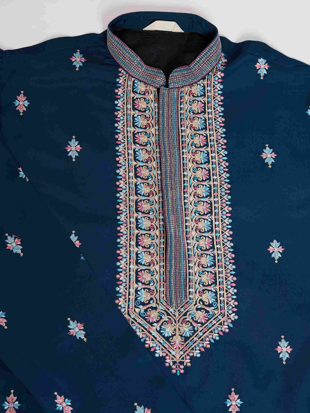 Mens Modern Teal Blue Open Koti Kurta Set for Men