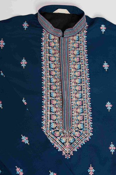 Mens Modern Teal Blue Open Koti Kurta Set for Men