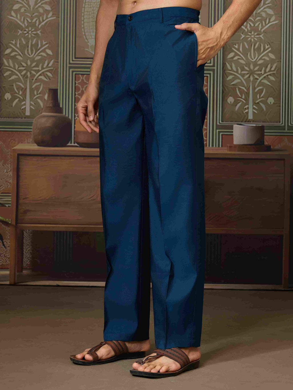 Mens Modern Teal Blue Open Koti Kurta Set for Men