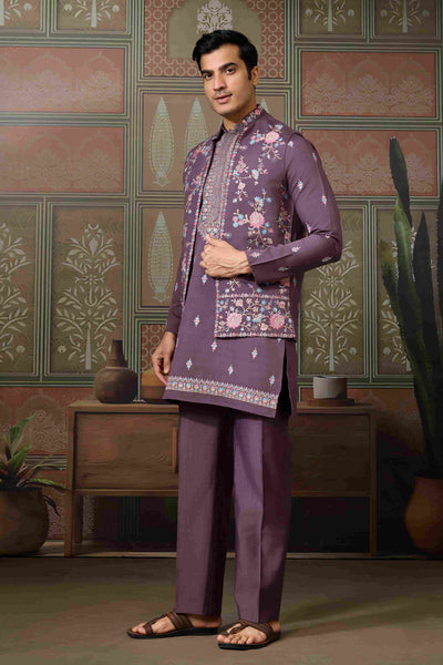 Dusty Purple Wedding Kurta with Matching Koti Set for men