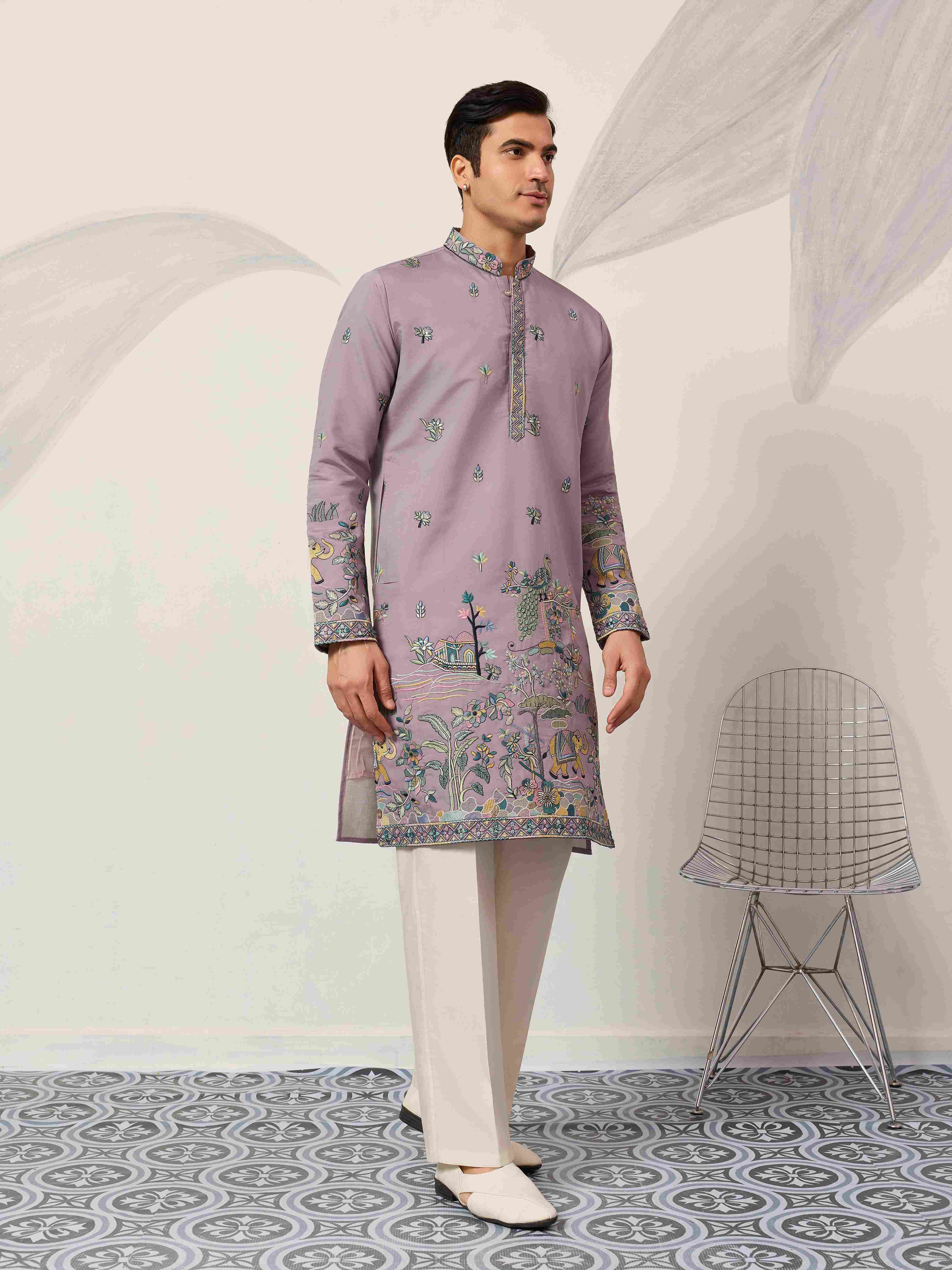 Traditional Purple Wedding Kurta for Mens Wear
