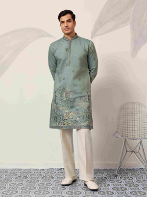 Stylish Pista Mens Wear Kurta for Wedding Occasions