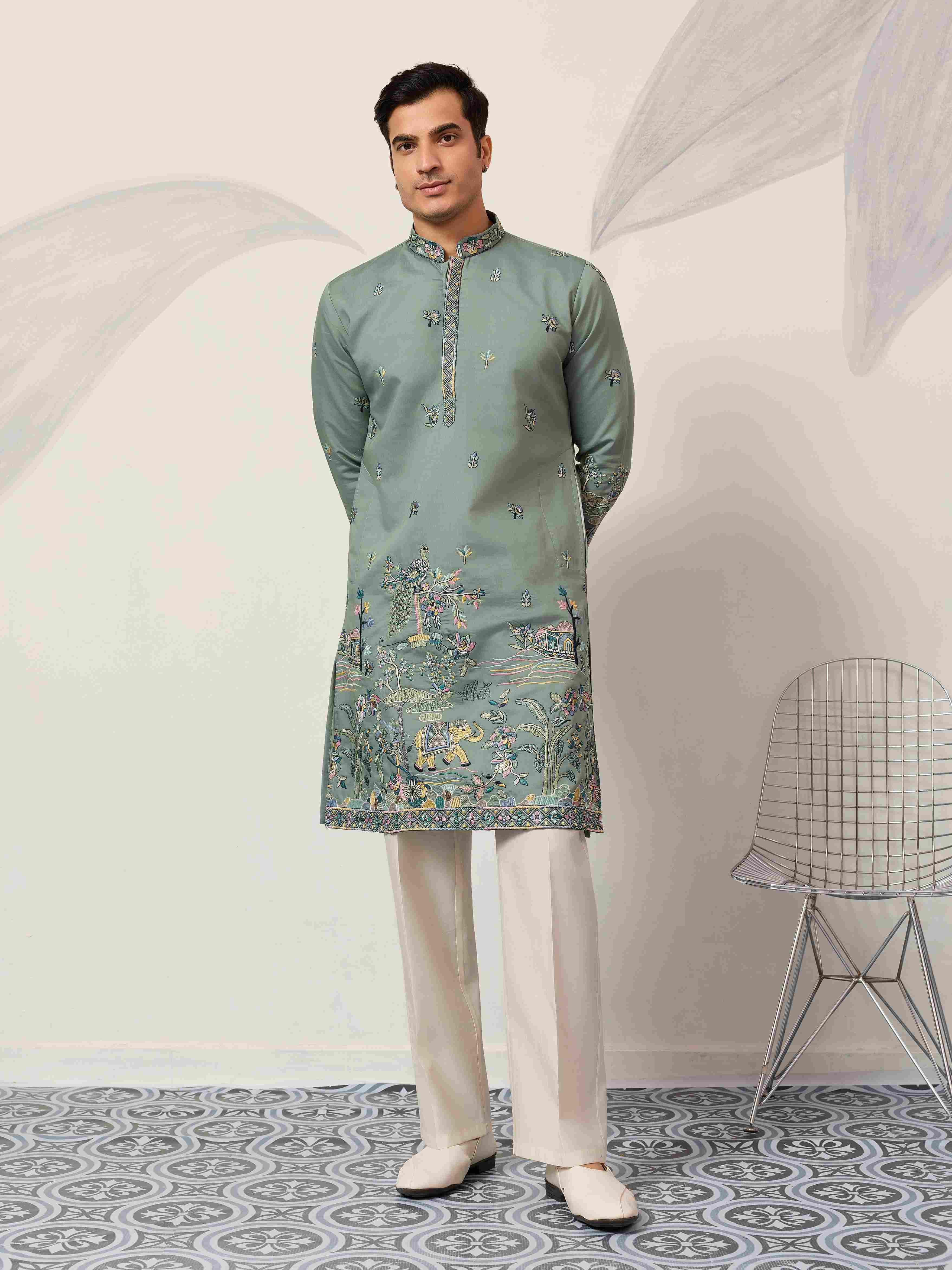 Stylish Pista Mens Wear Kurta for Wedding Occasions