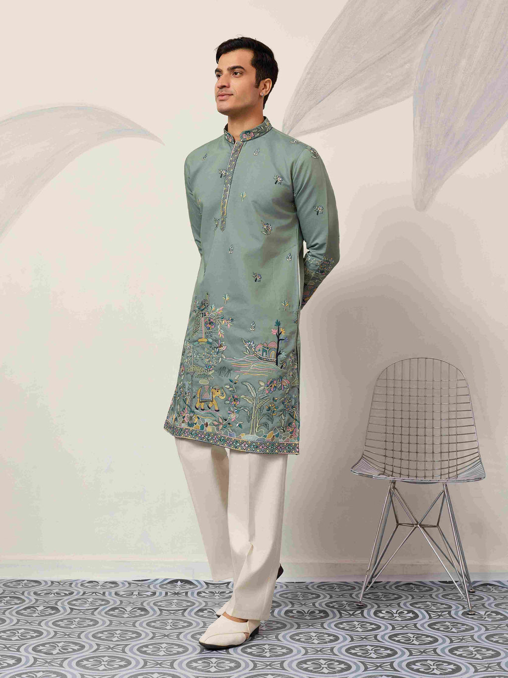 Stylish Pista Mens Wear Kurta for Wedding Occasions
