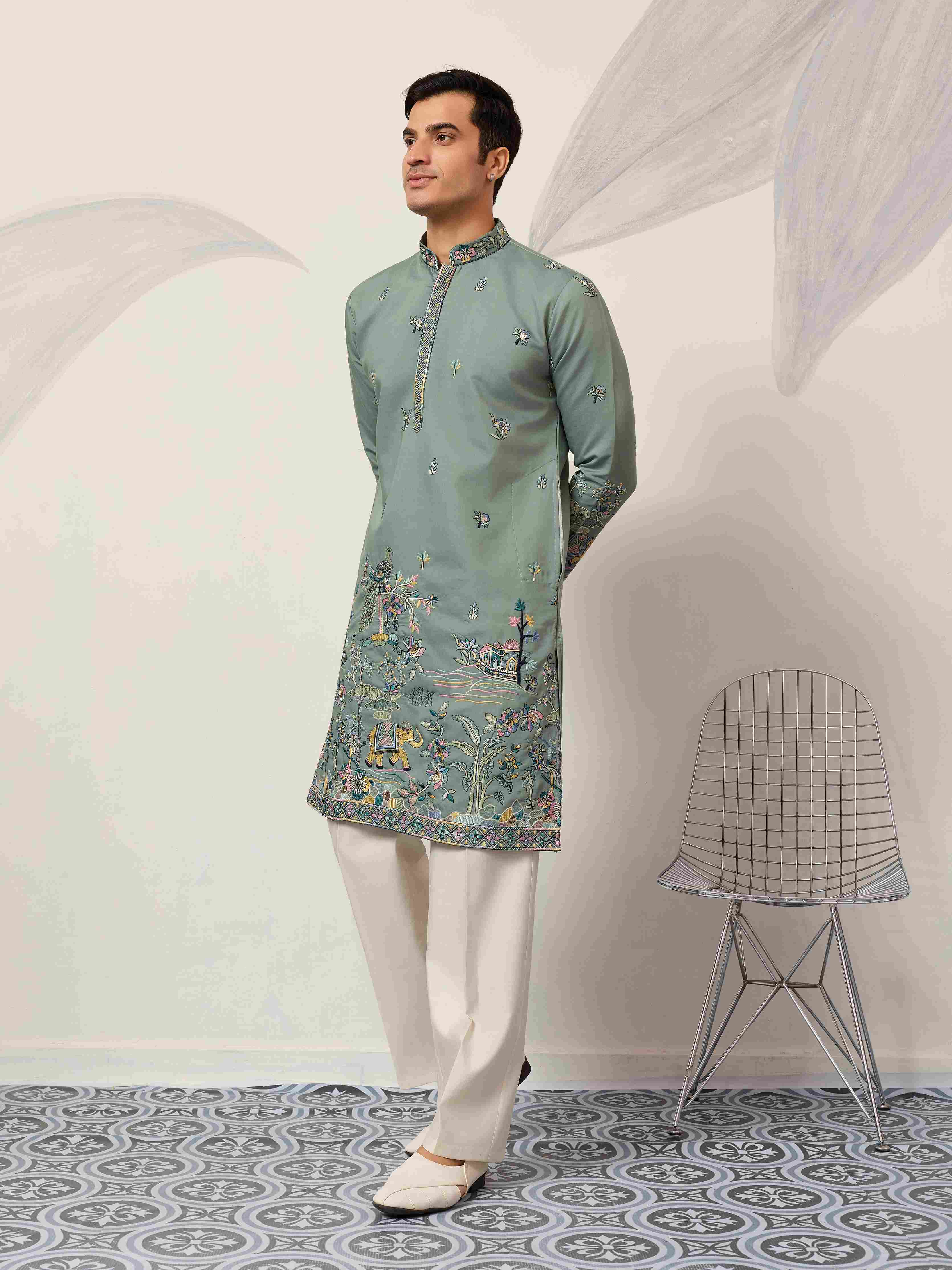 Stylish Pista Mens Wear Kurta for Wedding Occasions