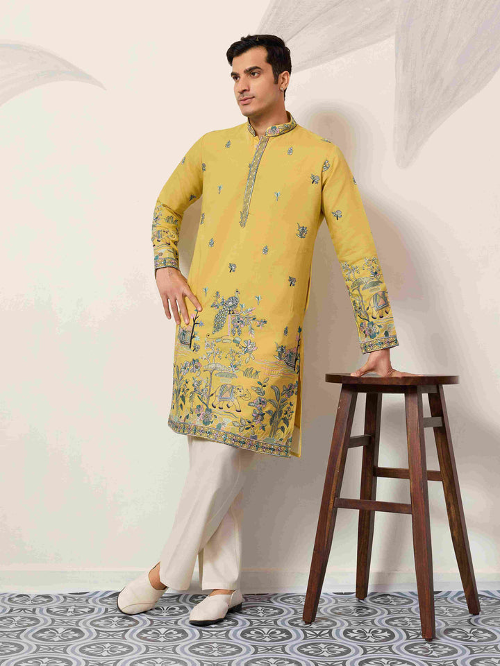 Elegant Haldi Yellow Mens Wear Kurta for Wedding Function