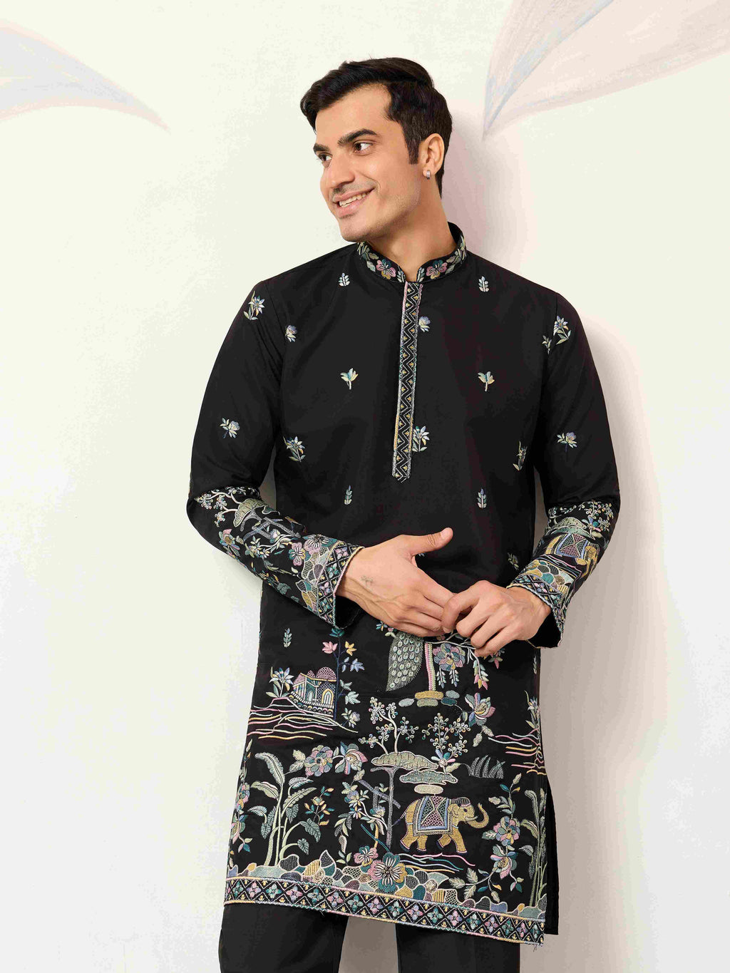 Special Wedding Celebration Ethnic Black Kurta for Mens Wear