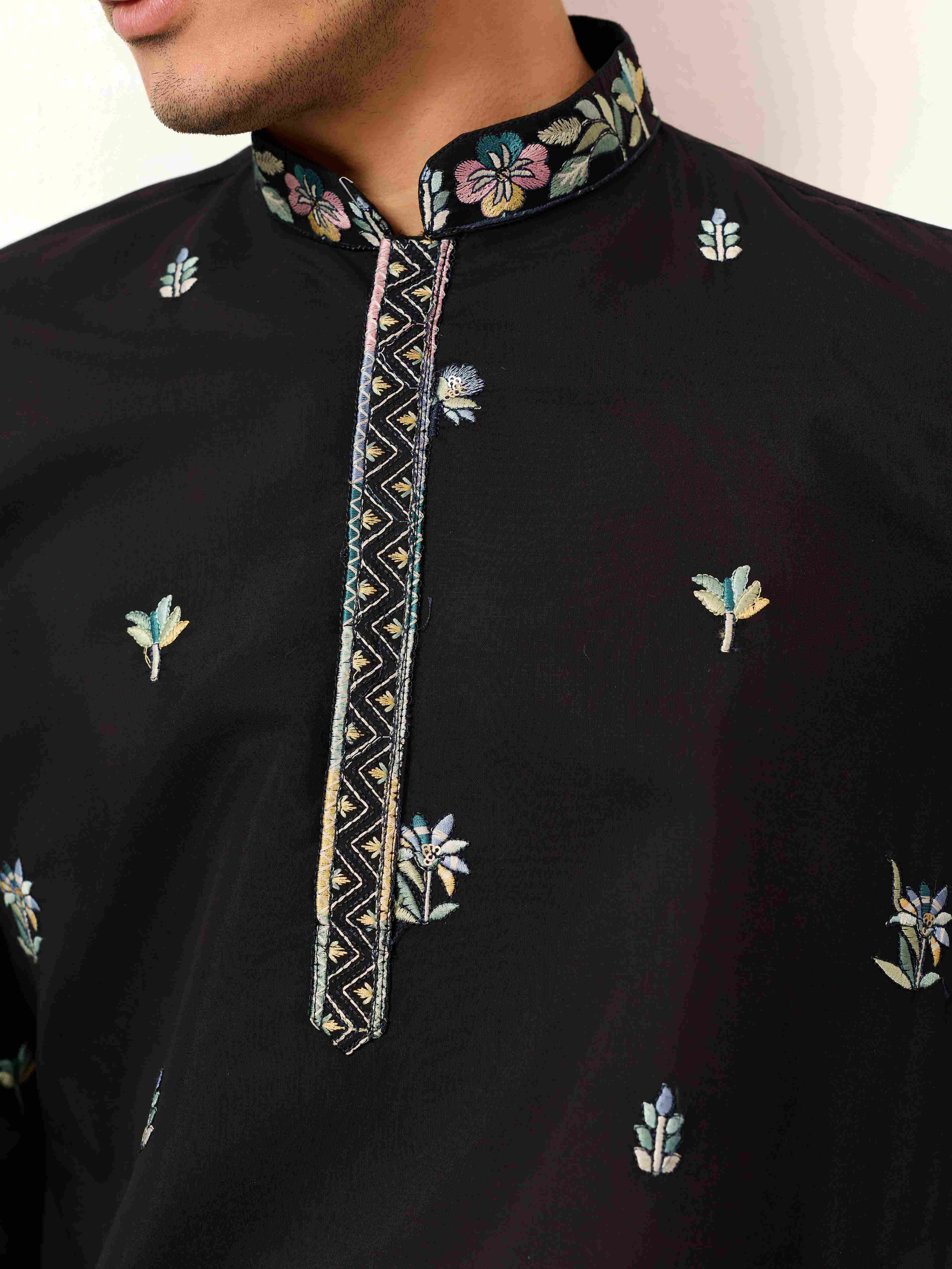 Special Wedding Celebration Ethnic Black Kurta for Mens Wear