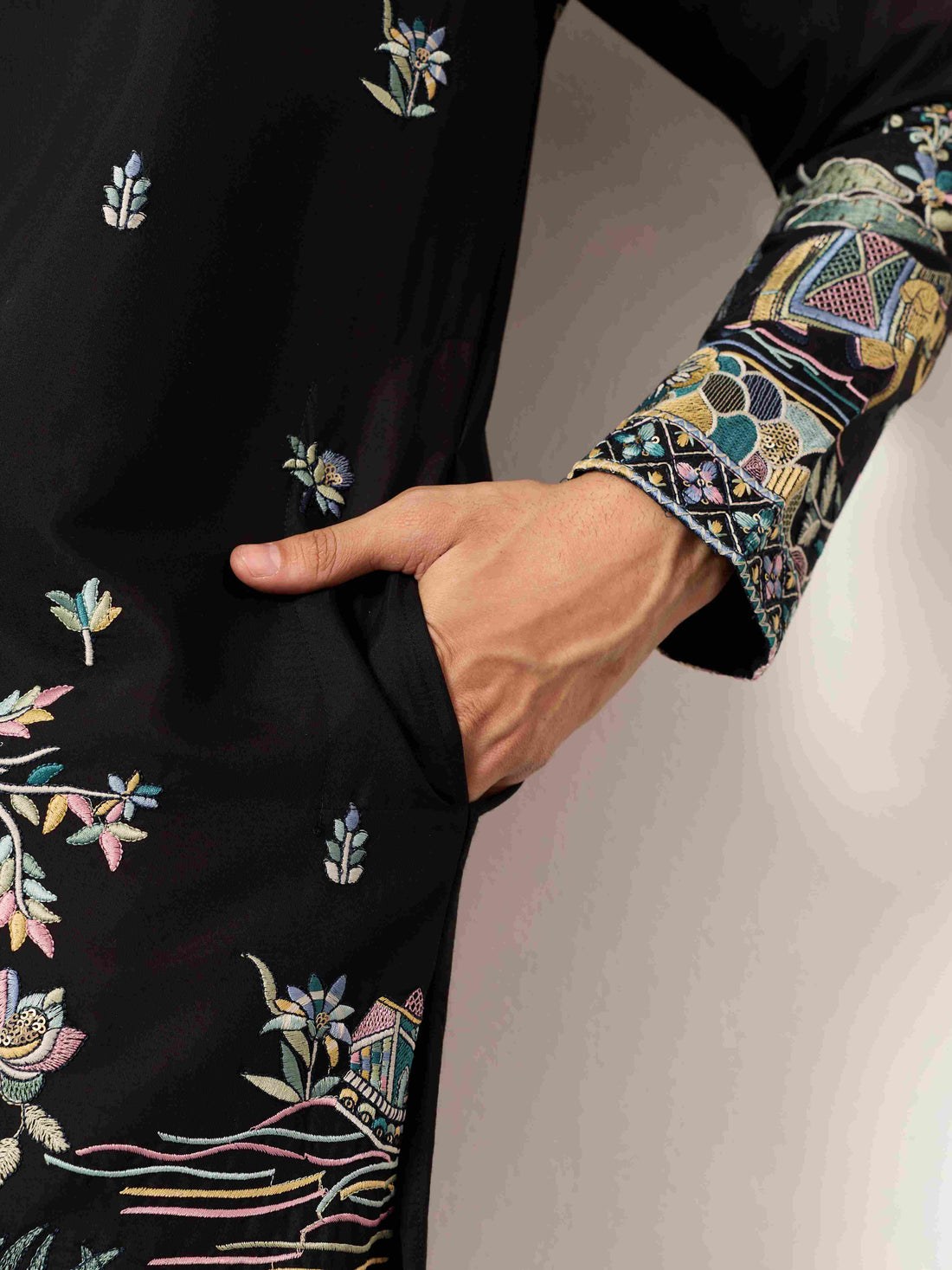 Special Wedding Celebration Ethnic Black Kurta for Mens Wear