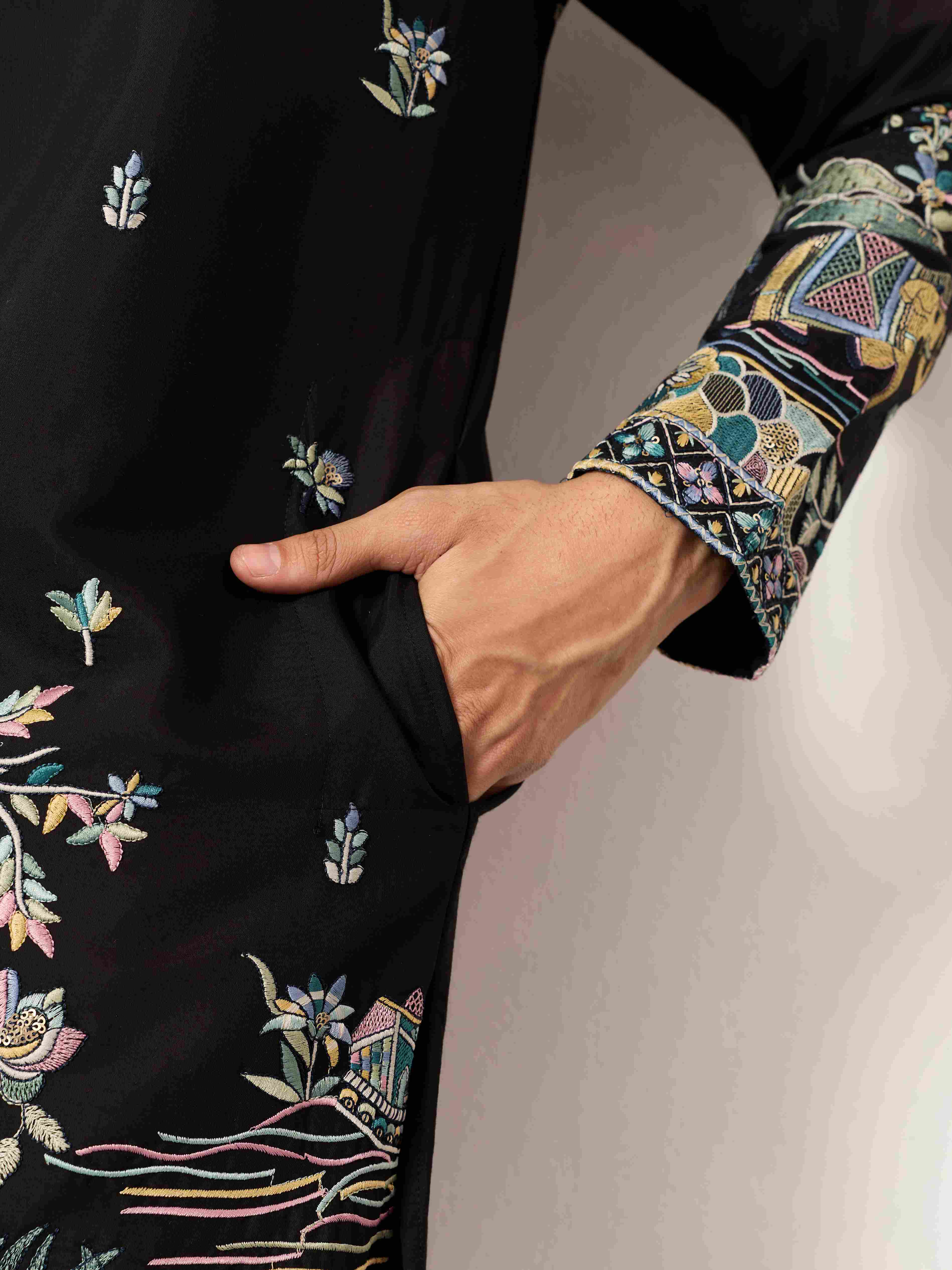 Special Wedding Celebration Ethnic Black Kurta for Mens Wear