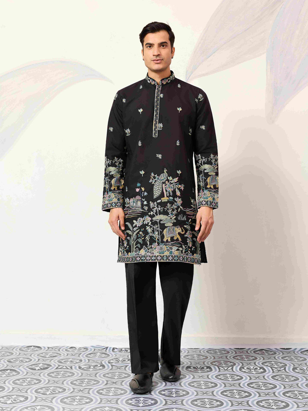 Special Wedding Celebration Ethnic Black Kurta for Mens Wear