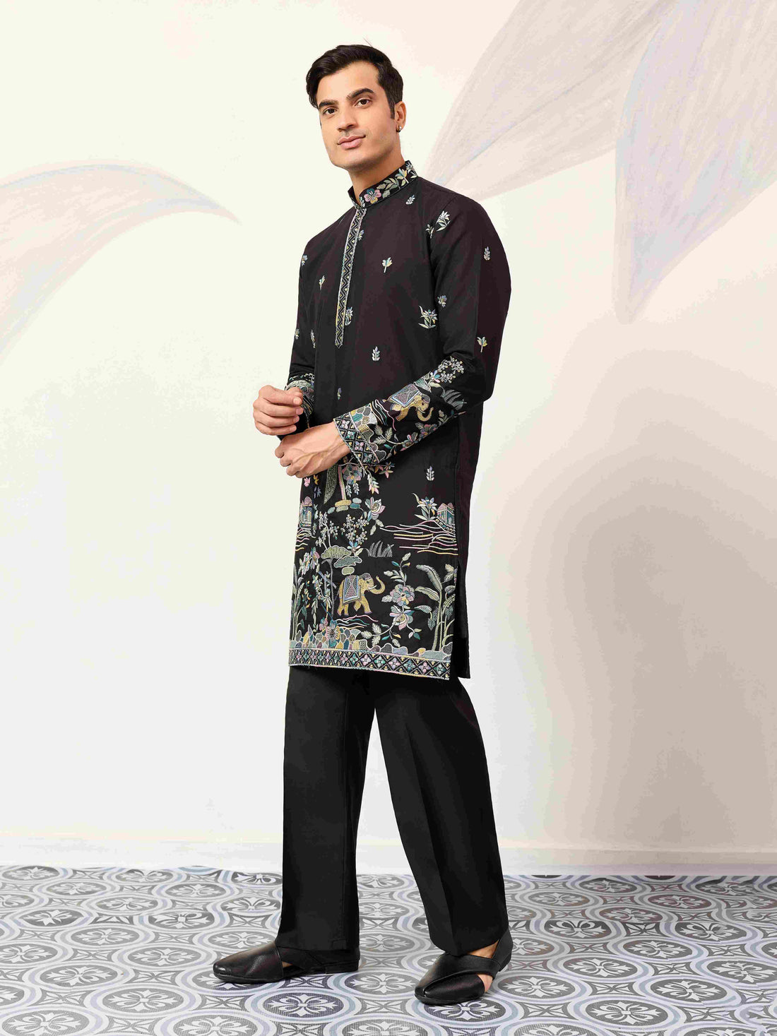 Special Wedding Celebration Ethnic Black Kurta for Mens Wear
