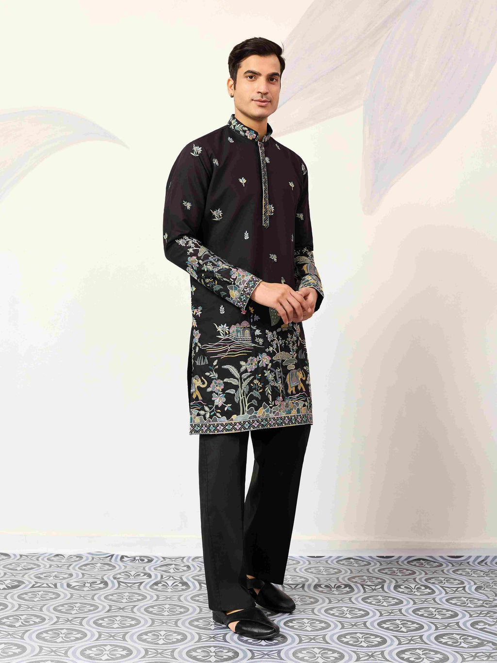 Special Wedding Celebration Ethnic Black Kurta for Mens Wear