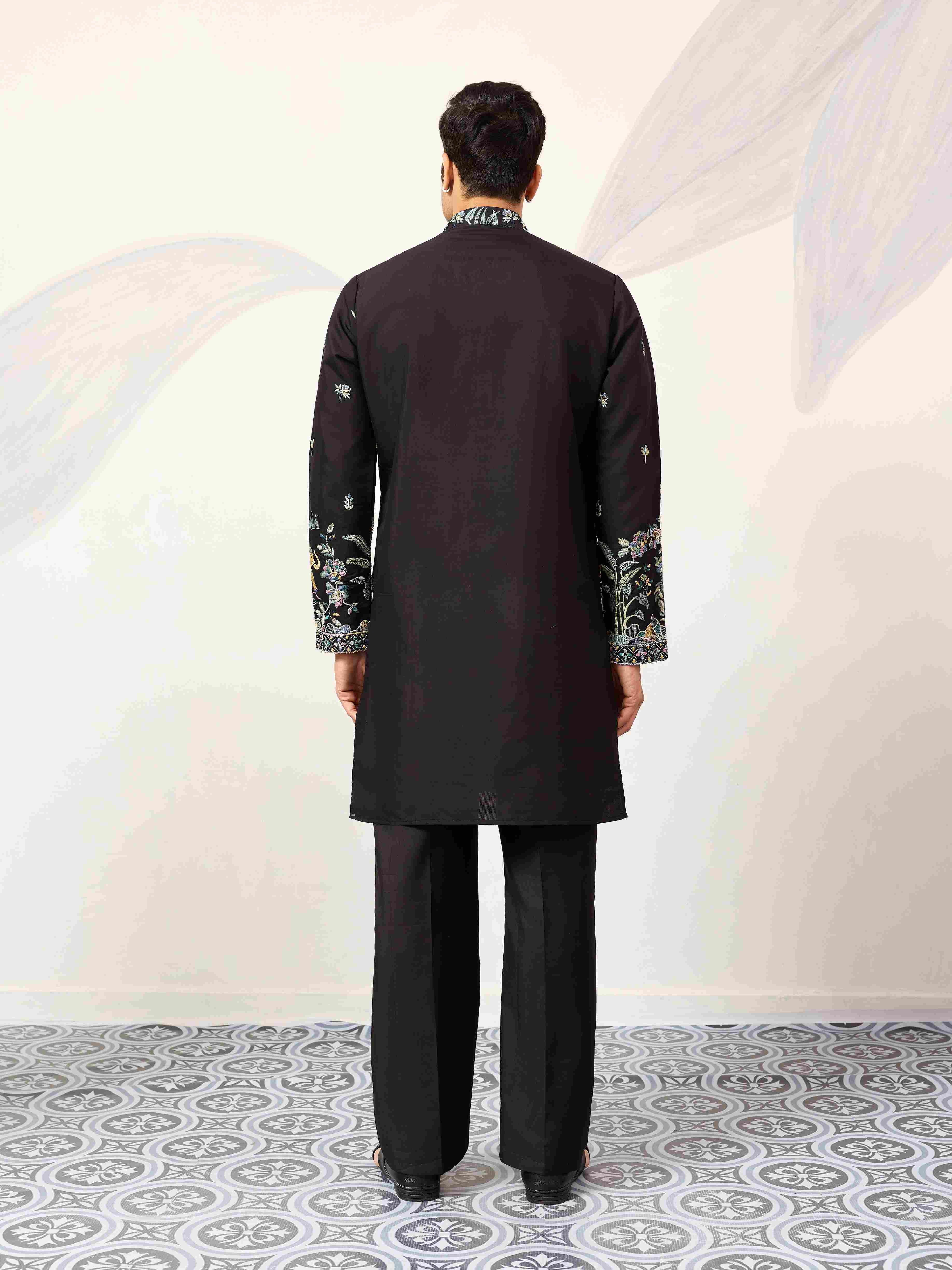 Special Wedding Celebration Ethnic Black Kurta for Mens Wear