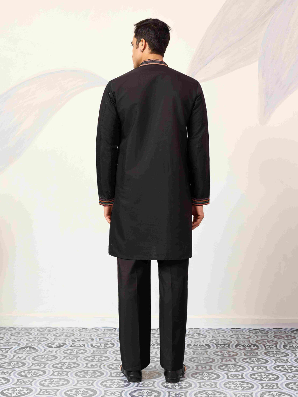 Party Wear Black V Neck Style Kurta Pant for Mens Wear