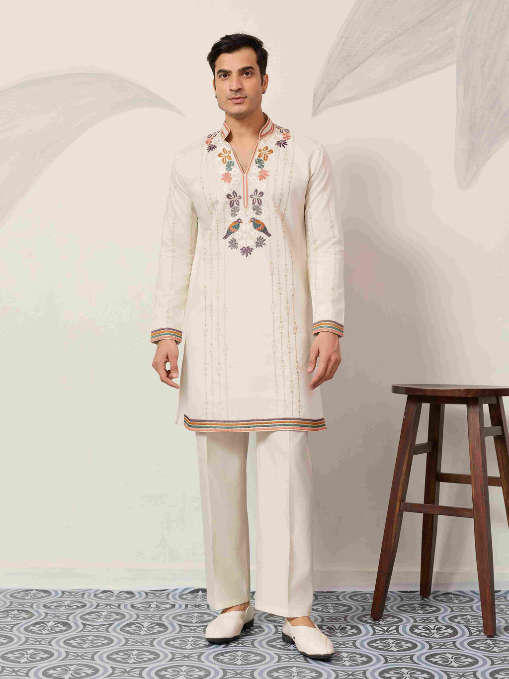 kurta Luxury White V Neck Kurta Pant for Festive Wear