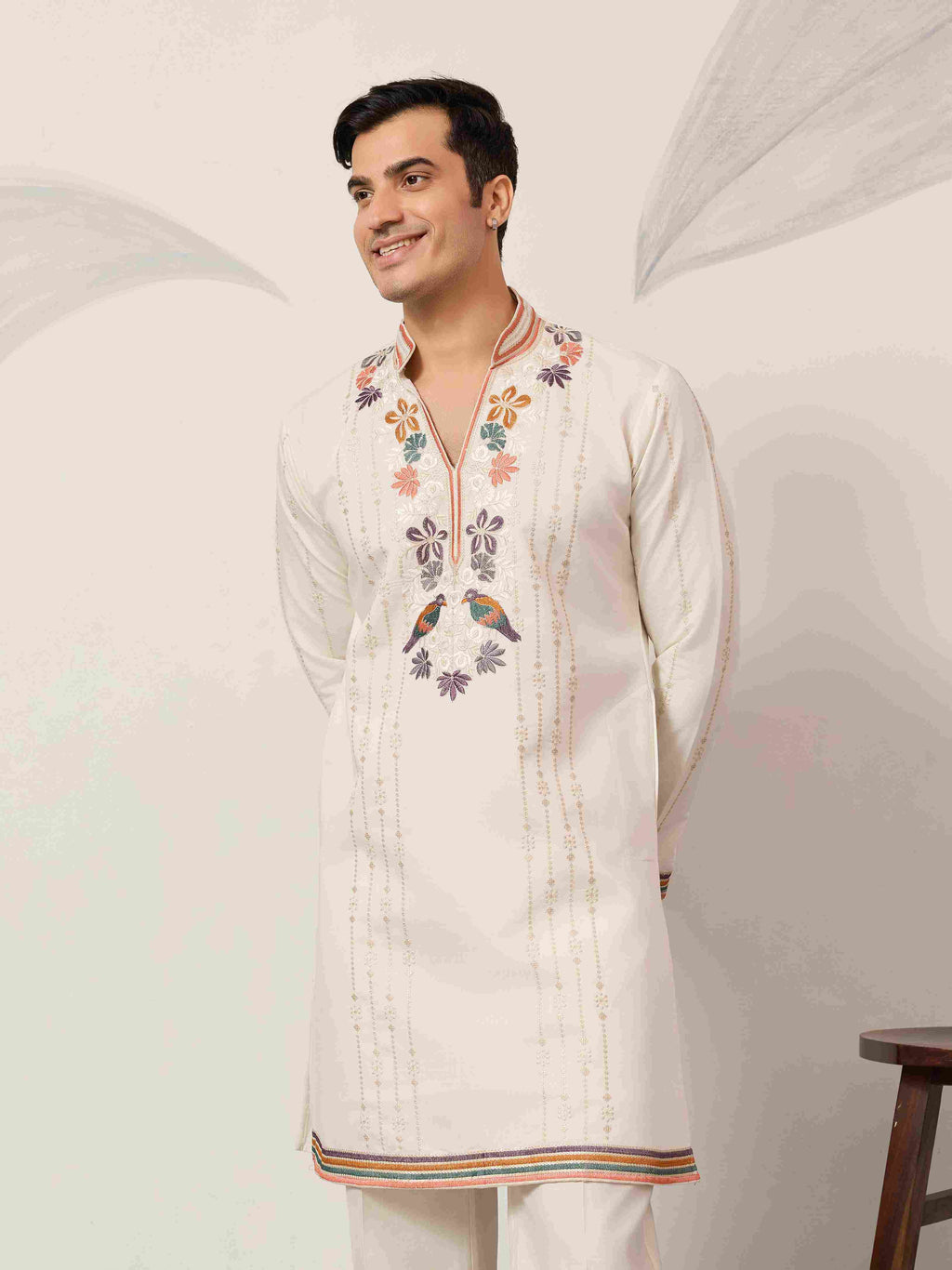 kurta Luxury White V Neck Kurta Pant for Festive Wear