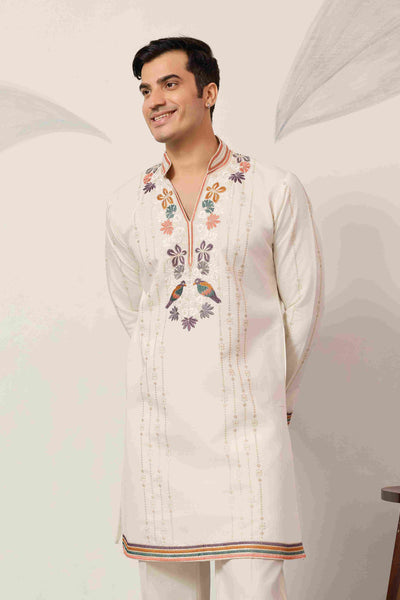 kurta Luxury White V Neck Kurta Pant for Festive Wear