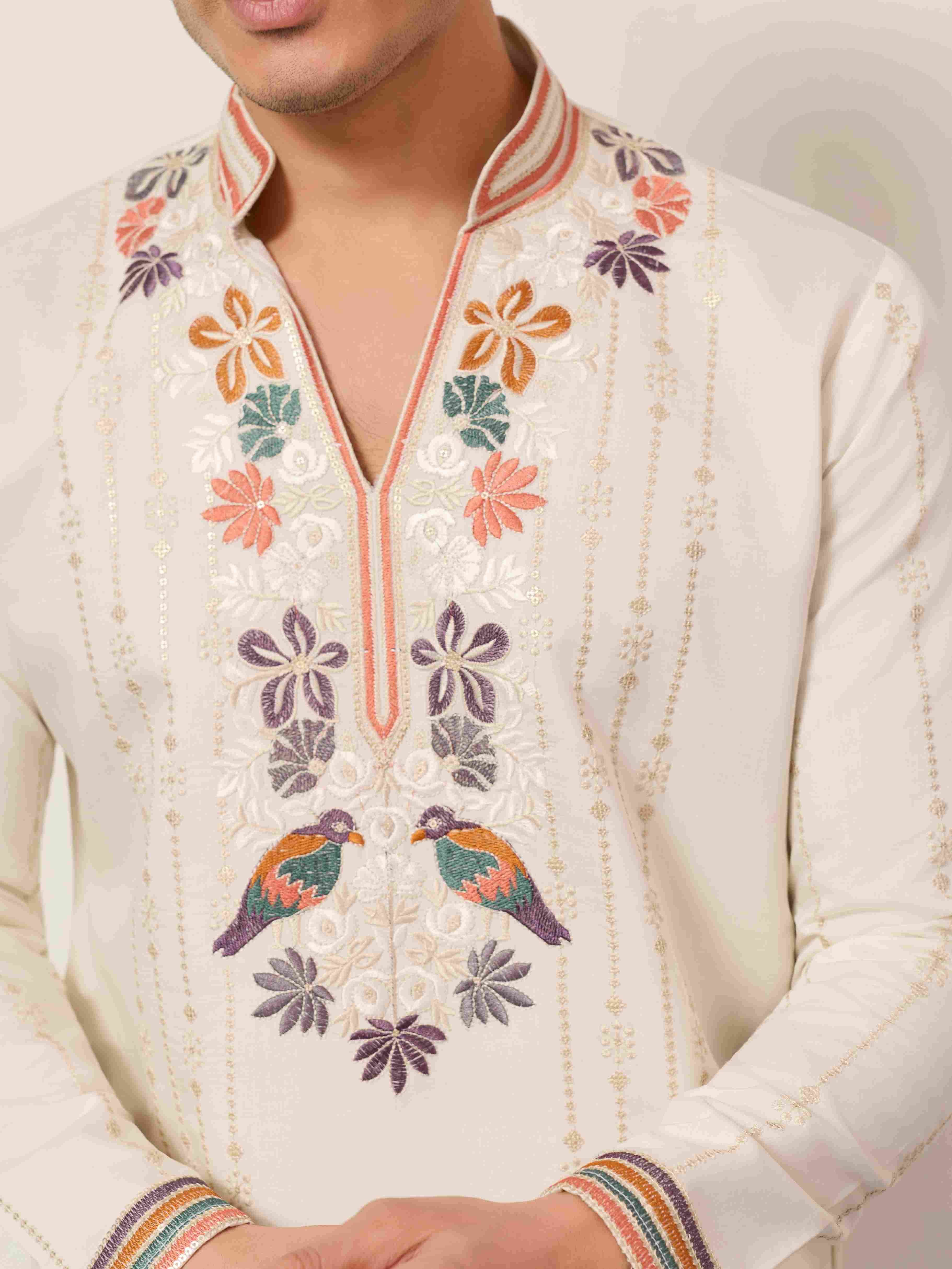 kurta Luxury White V Neck Kurta Pant for Festive Wear