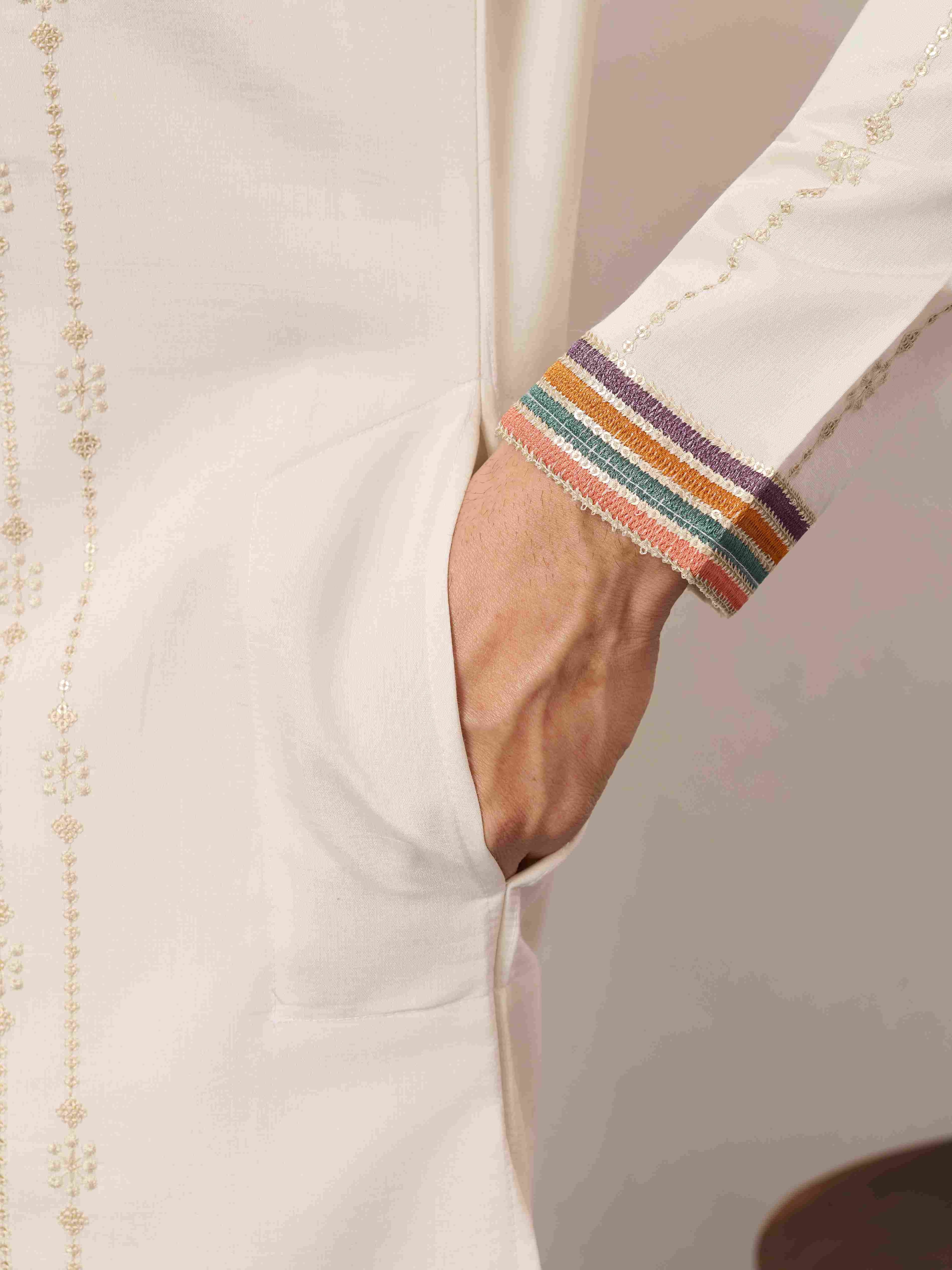kurta Luxury White V Neck Kurta Pant for Festive Wear