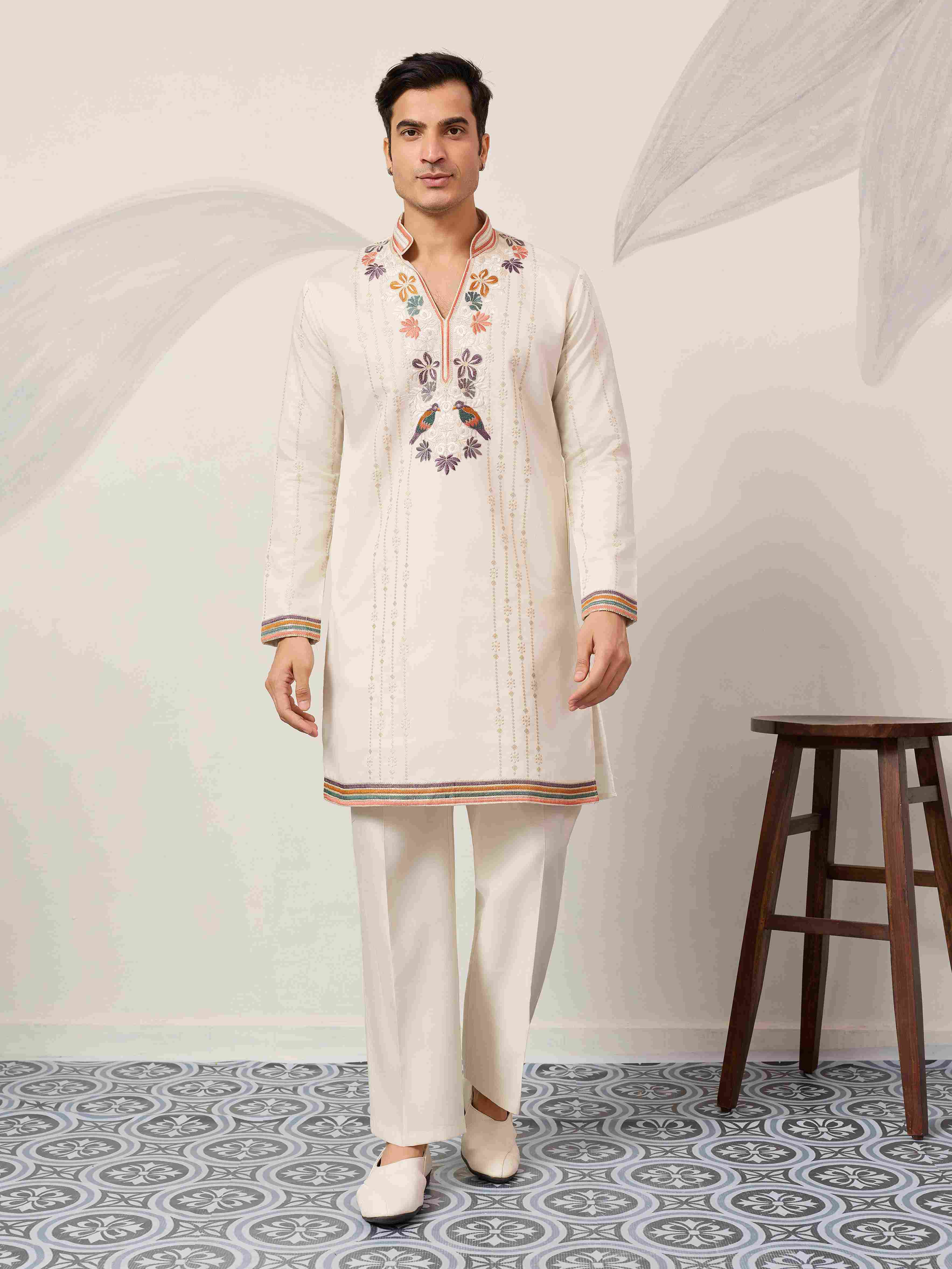 kurta Luxury White V Neck Kurta Pant for Festive Wear