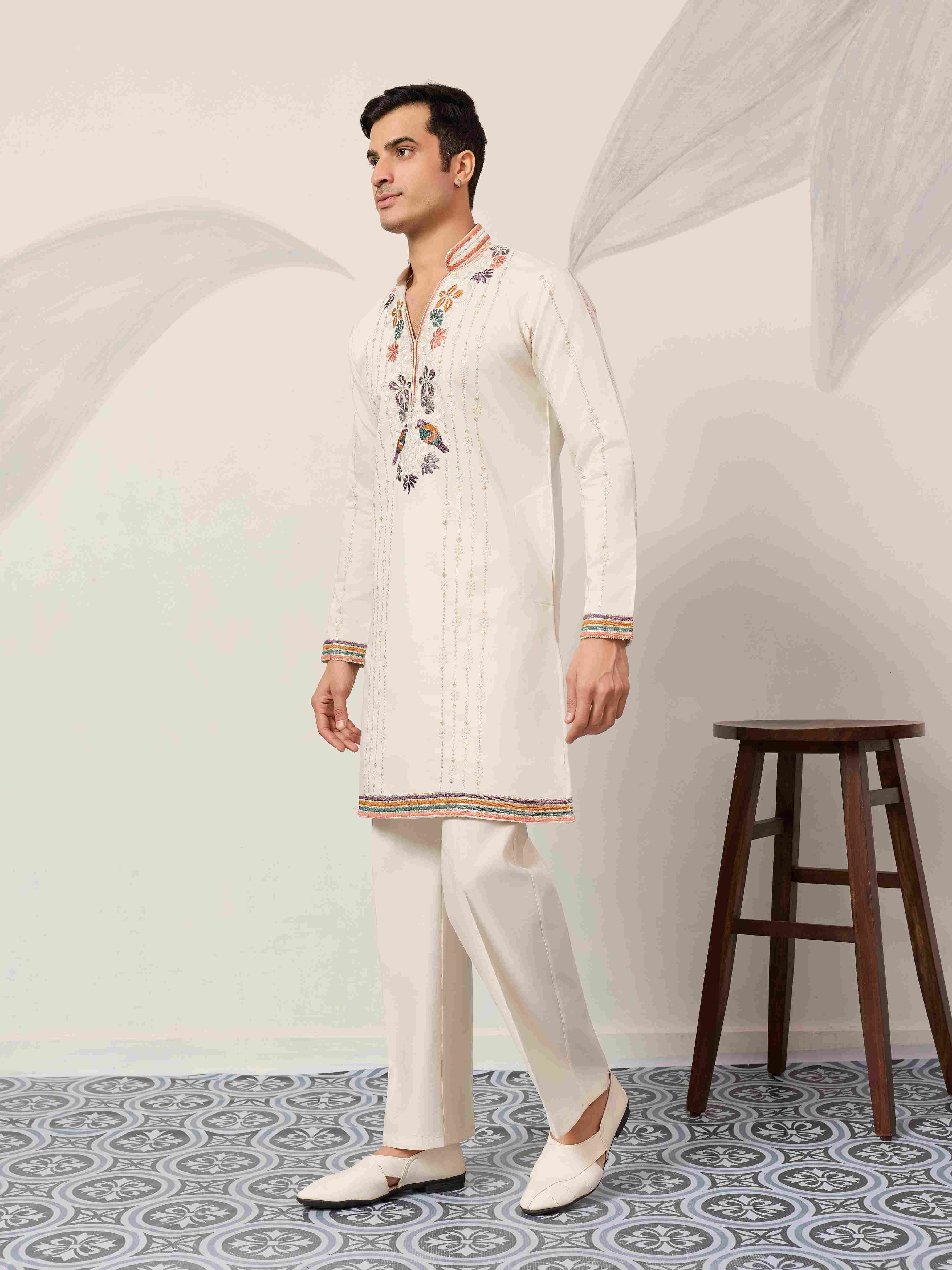 kurta Luxury White V Neck Kurta Pant for Festive Wear