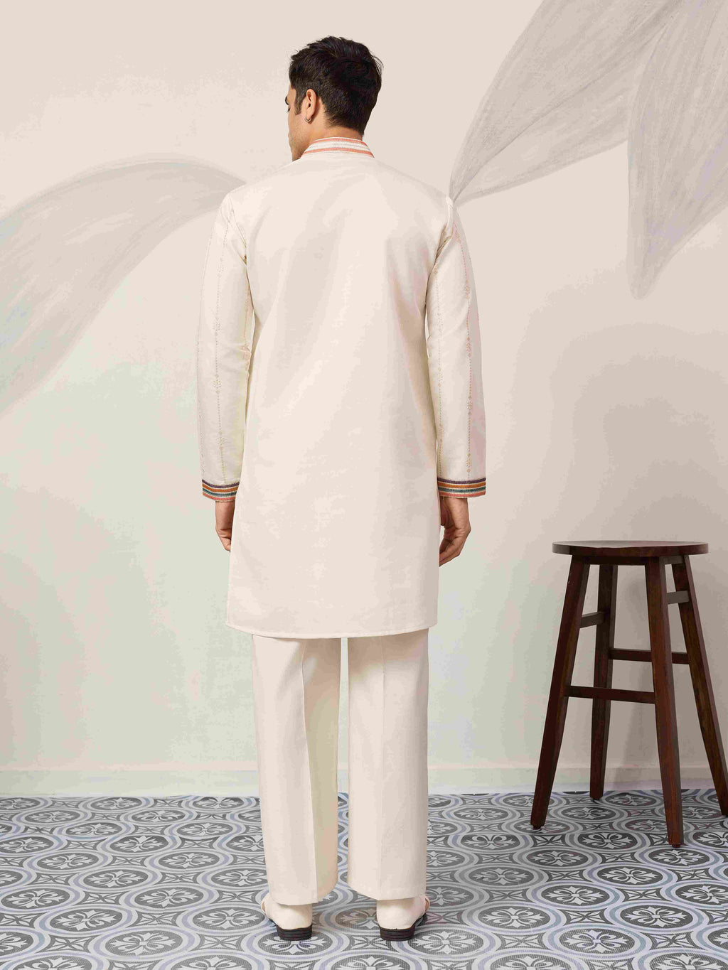 kurta Luxury White V Neck Kurta Pant for Festive Wear
