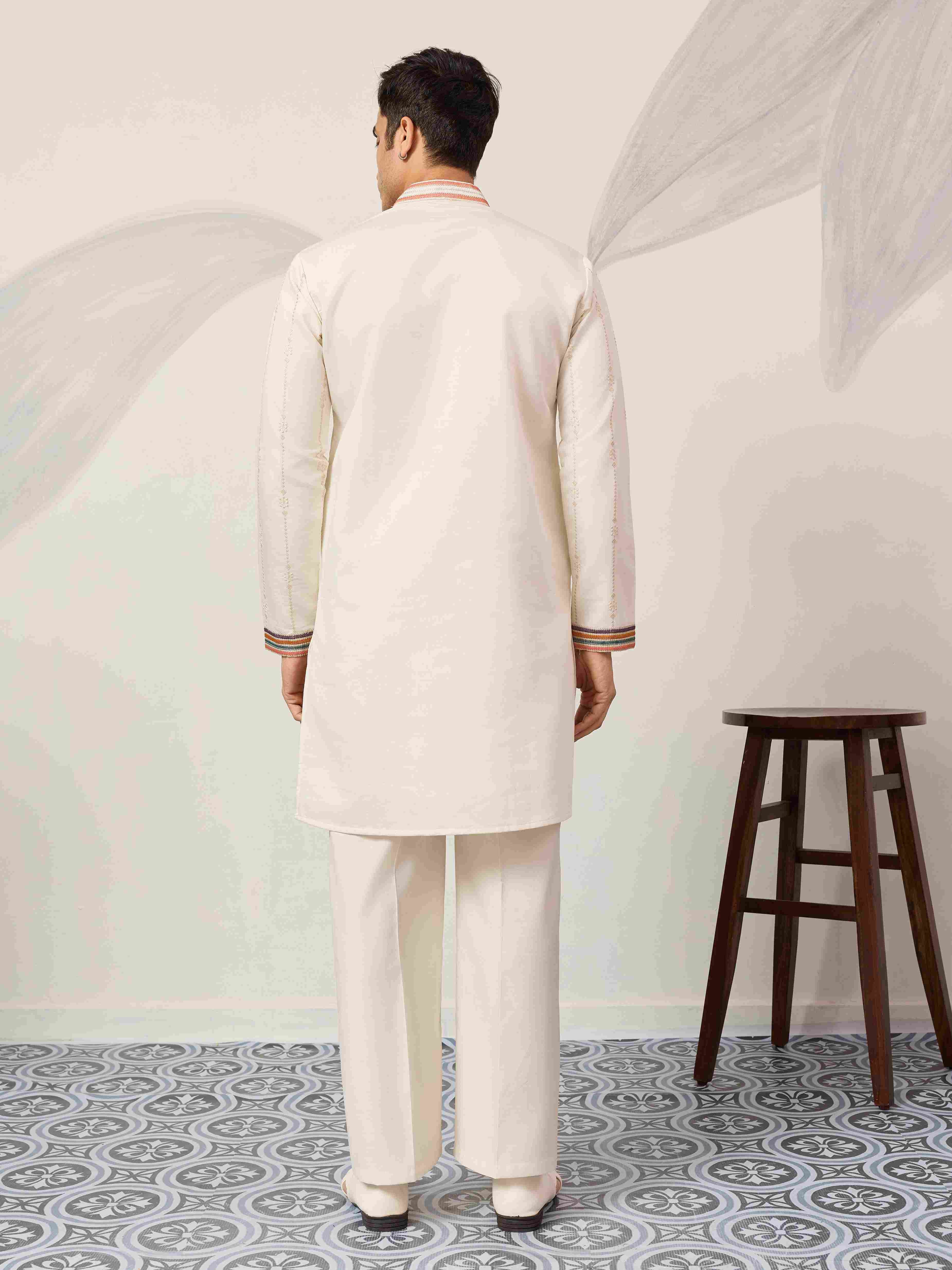 kurta Luxury White V Neck Kurta Pant for Festive Wear