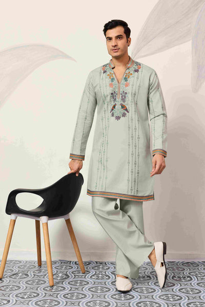 Ethnic Pista V Neck Kurta Pant Set for Mens Wear