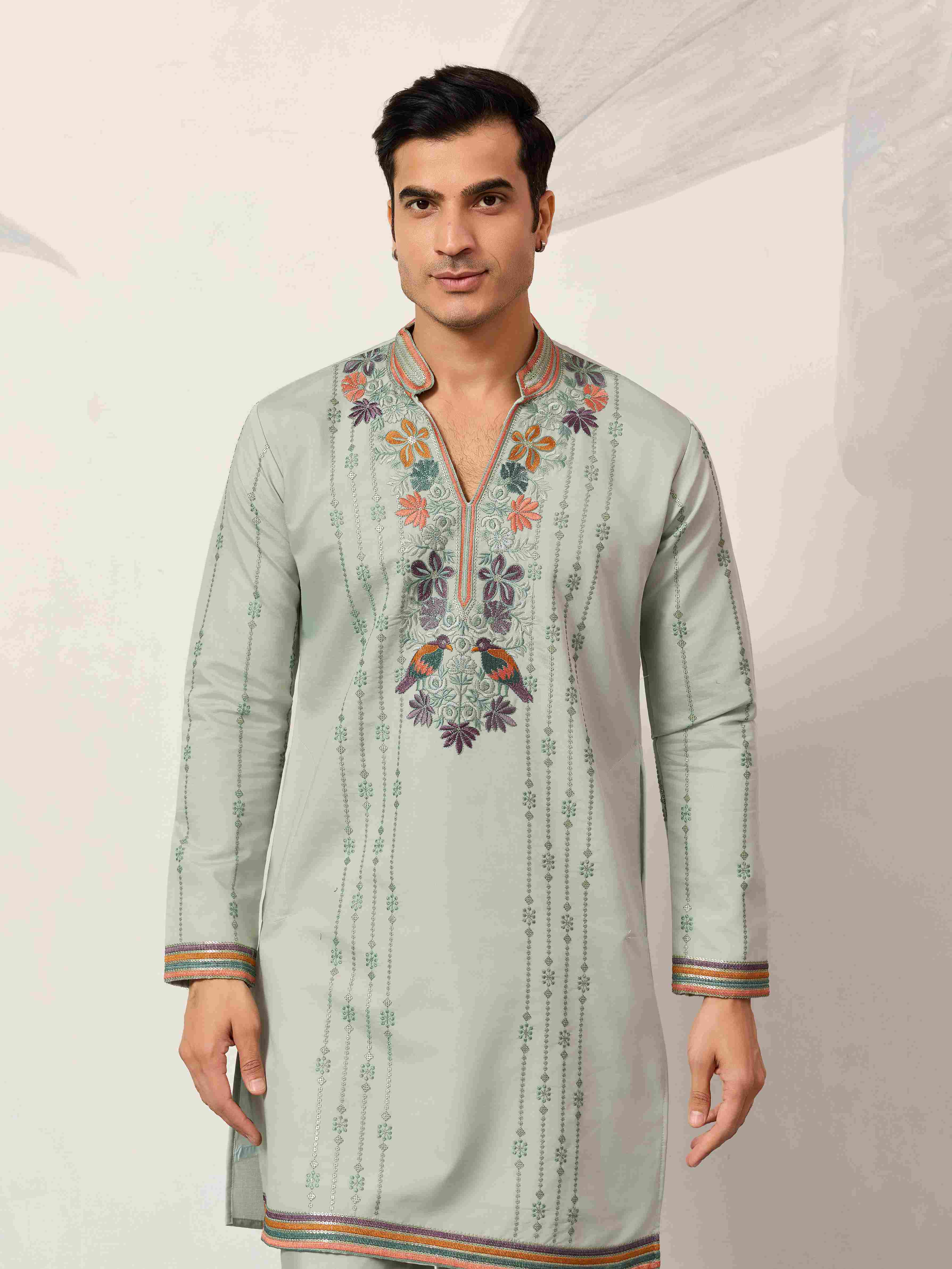 Ethnic Pista V Neck Kurta Pant Set for Mens Wear