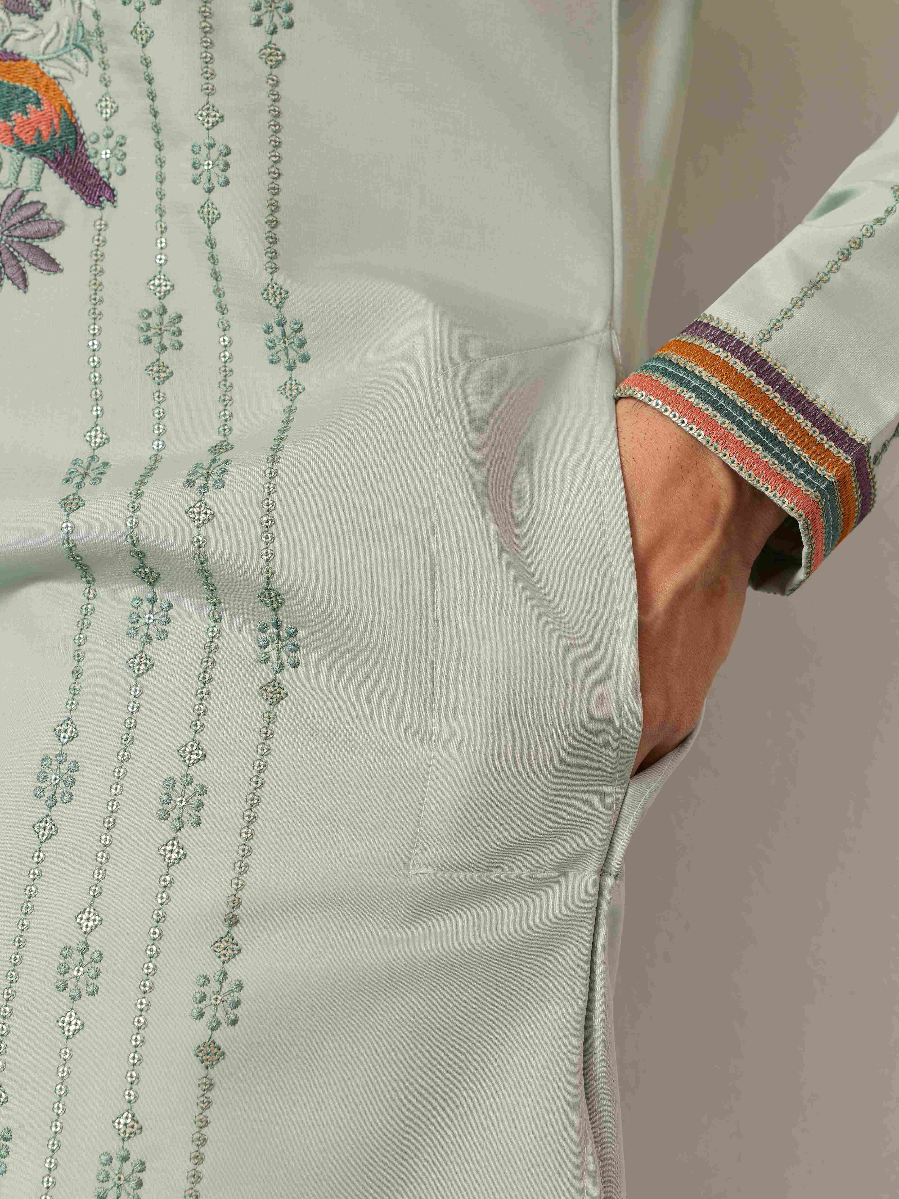Ethnic Pista V Neck Kurta Pant Set for Mens Wear