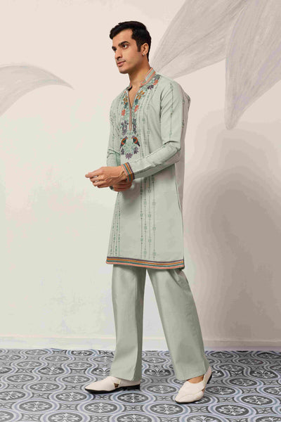 Ethnic Pista V Neck Kurta Pant Set for Mens Wear