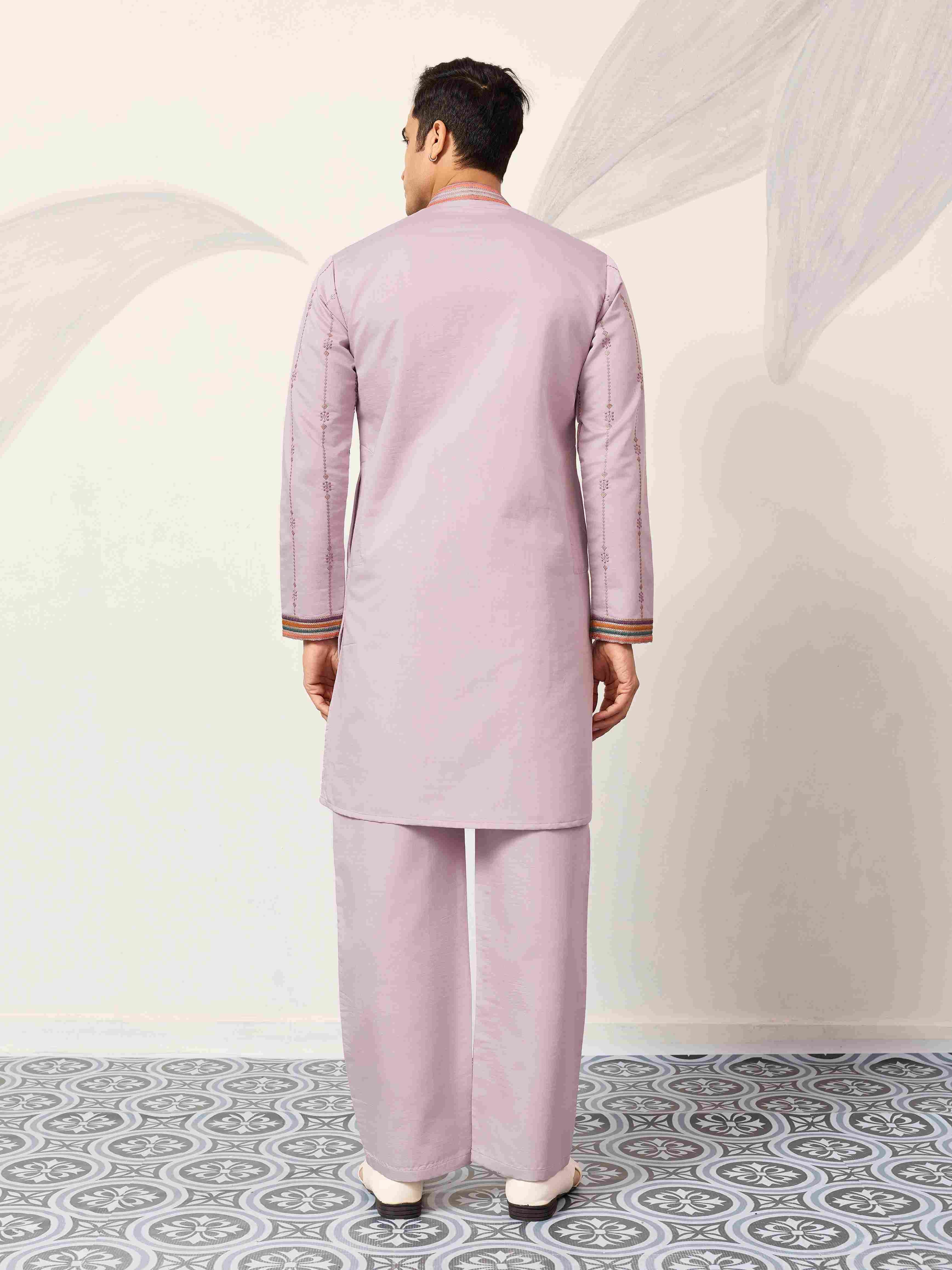 Royal Look Lavender V Neck Kurta Pant for Mens Wear